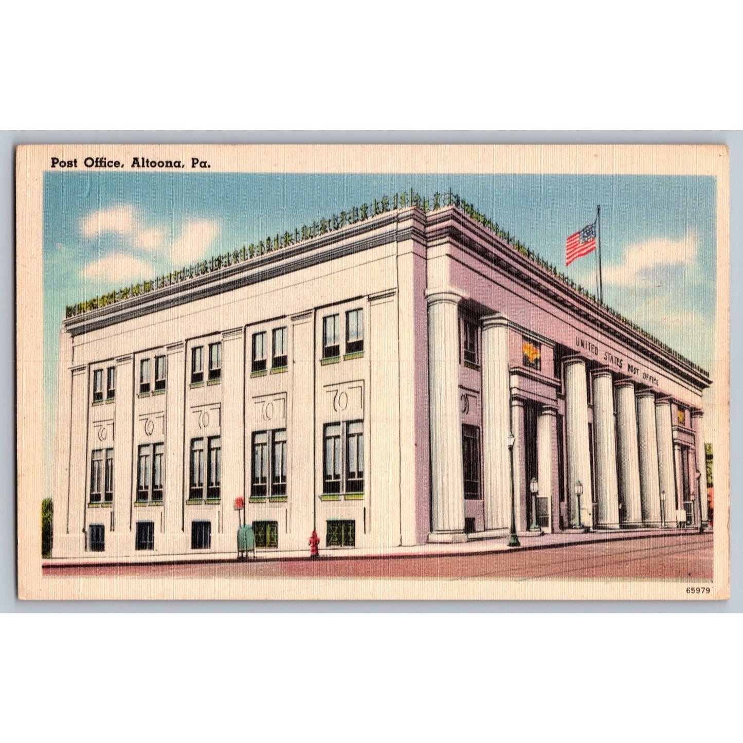 Altoona PA Pennsylvania Post Office White Border Postcard Tichnor Bros