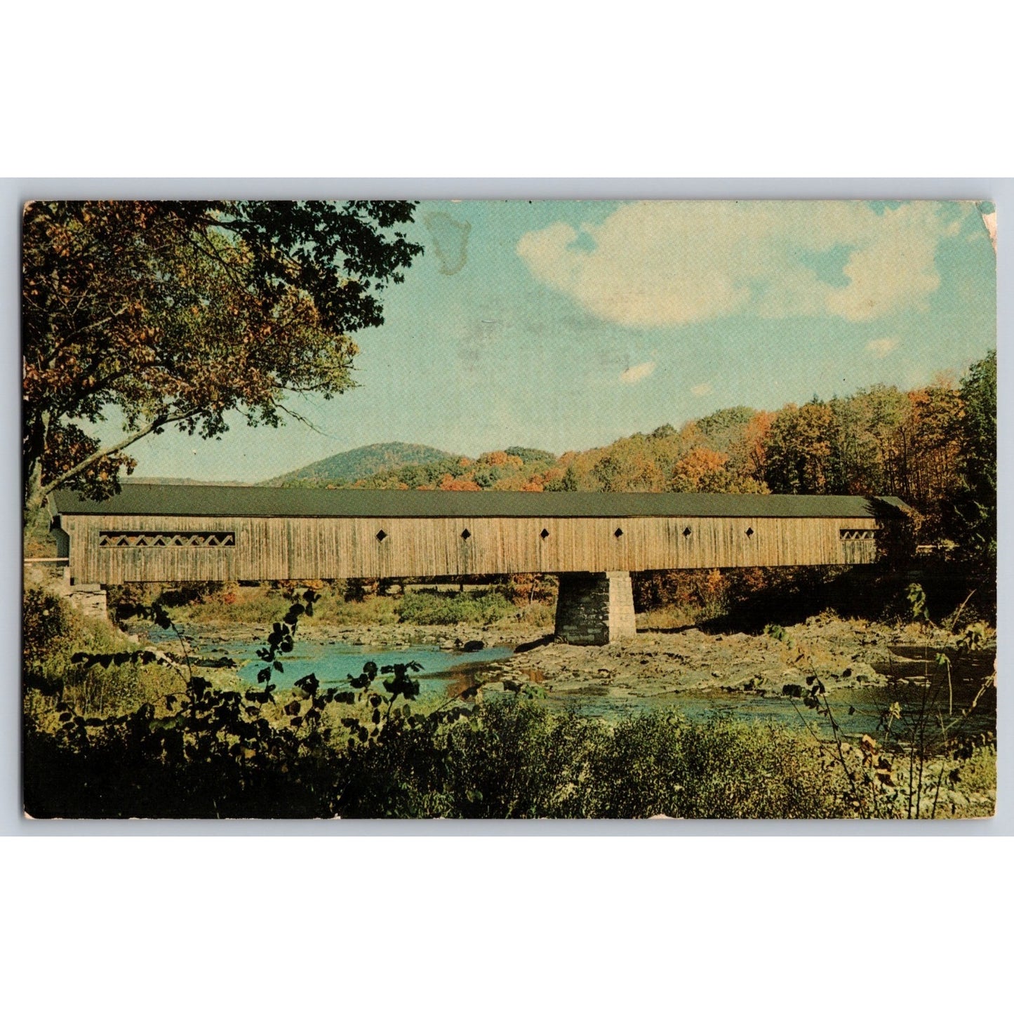 West Dummerston VT Vermont Cover Bridge over West River Chrome Postcard Used