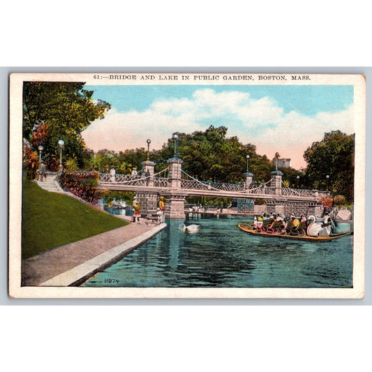 Boston MA MassachusettsBridge Lake Public Garden White Border Postcard Unused