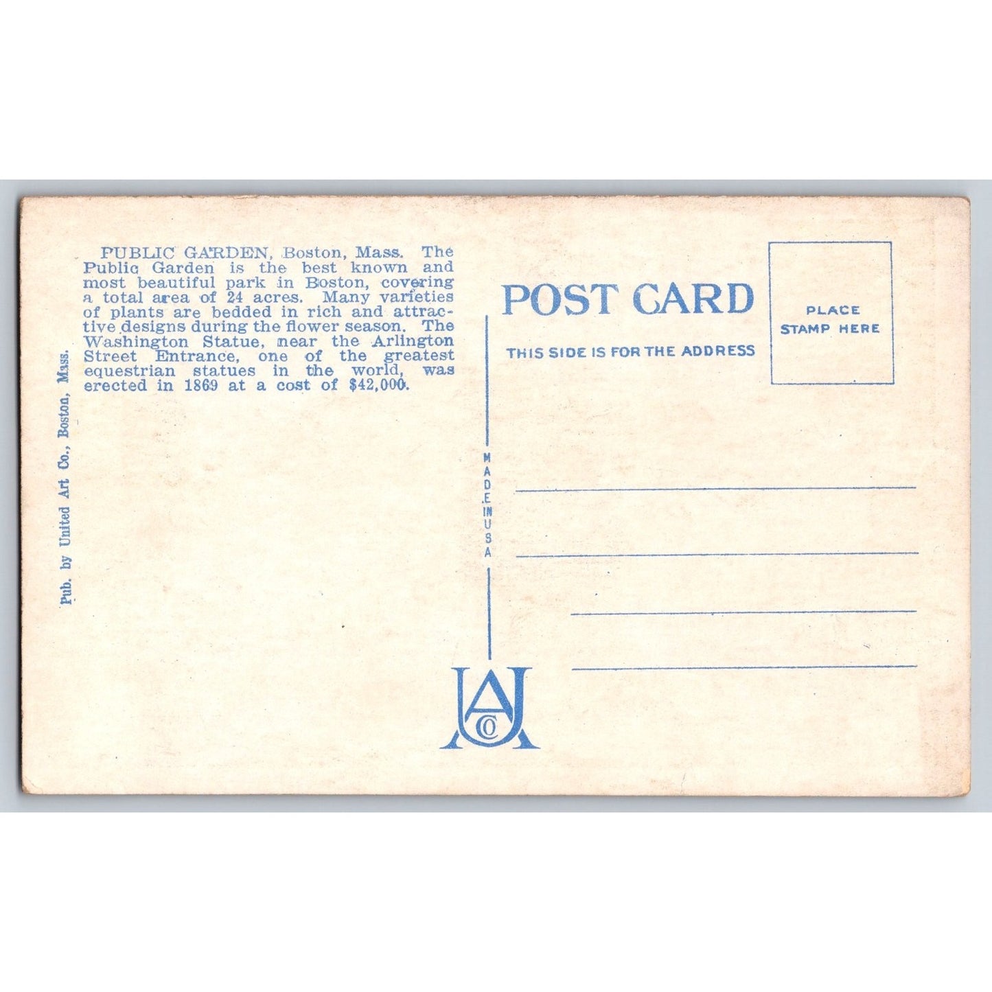 Boston MA MassachusettsBridge Lake Public Garden White Border Postcard Unused
