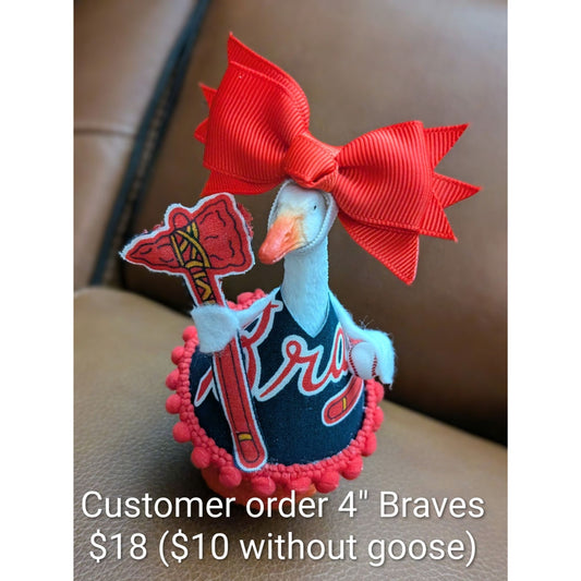 Custom Order Braves Theme - 4" Goose Figurine With Handcrafted Outfit For Home Or Office Décor