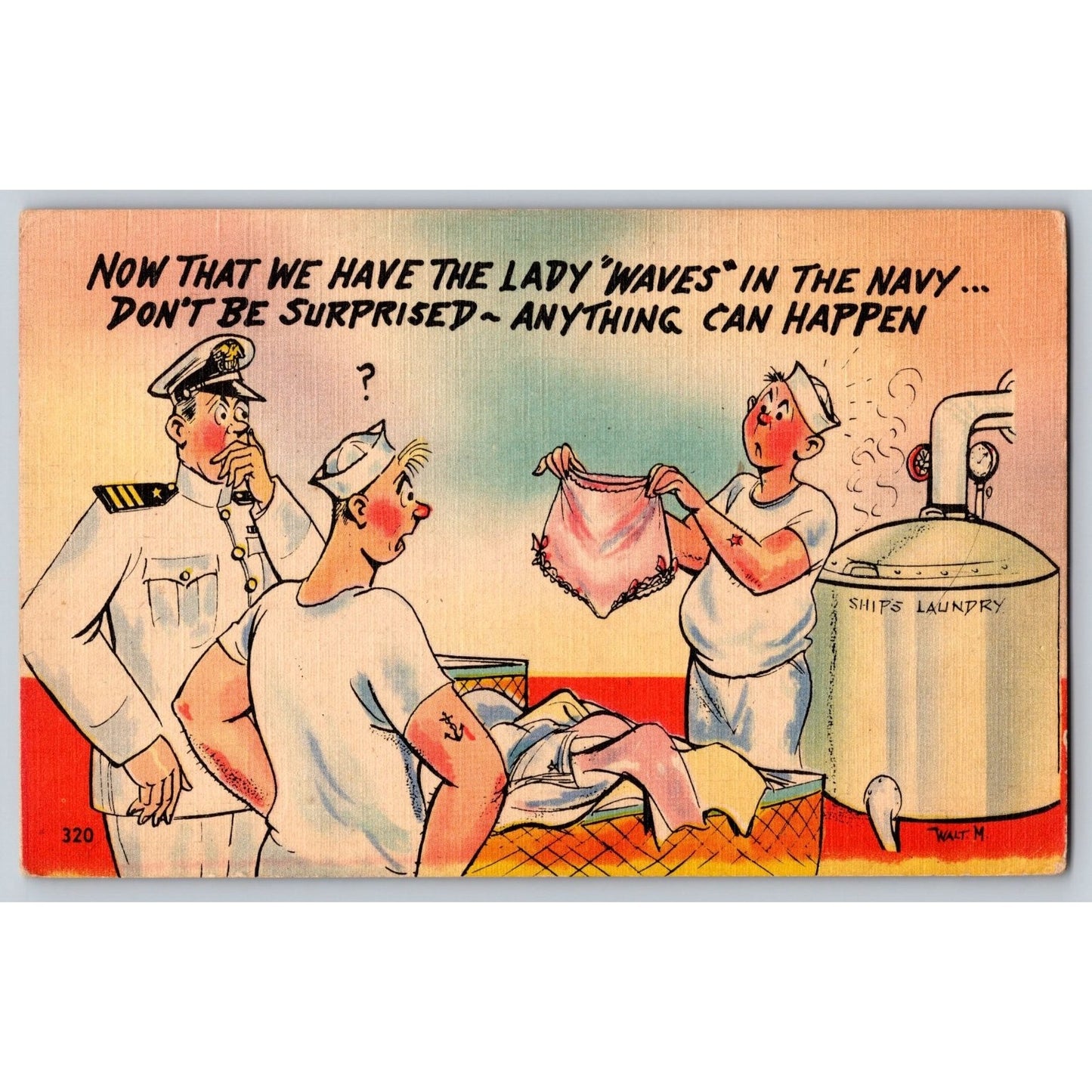 Comic Postcard Humorous WWII Era Sailor Navy Humor Linen Unused