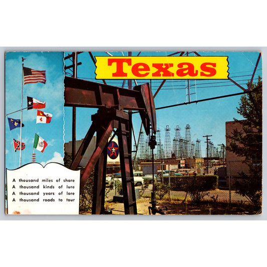 Fort Stockton TX Texas Featuring Oil Wells & Six Flags Chrome Postcard