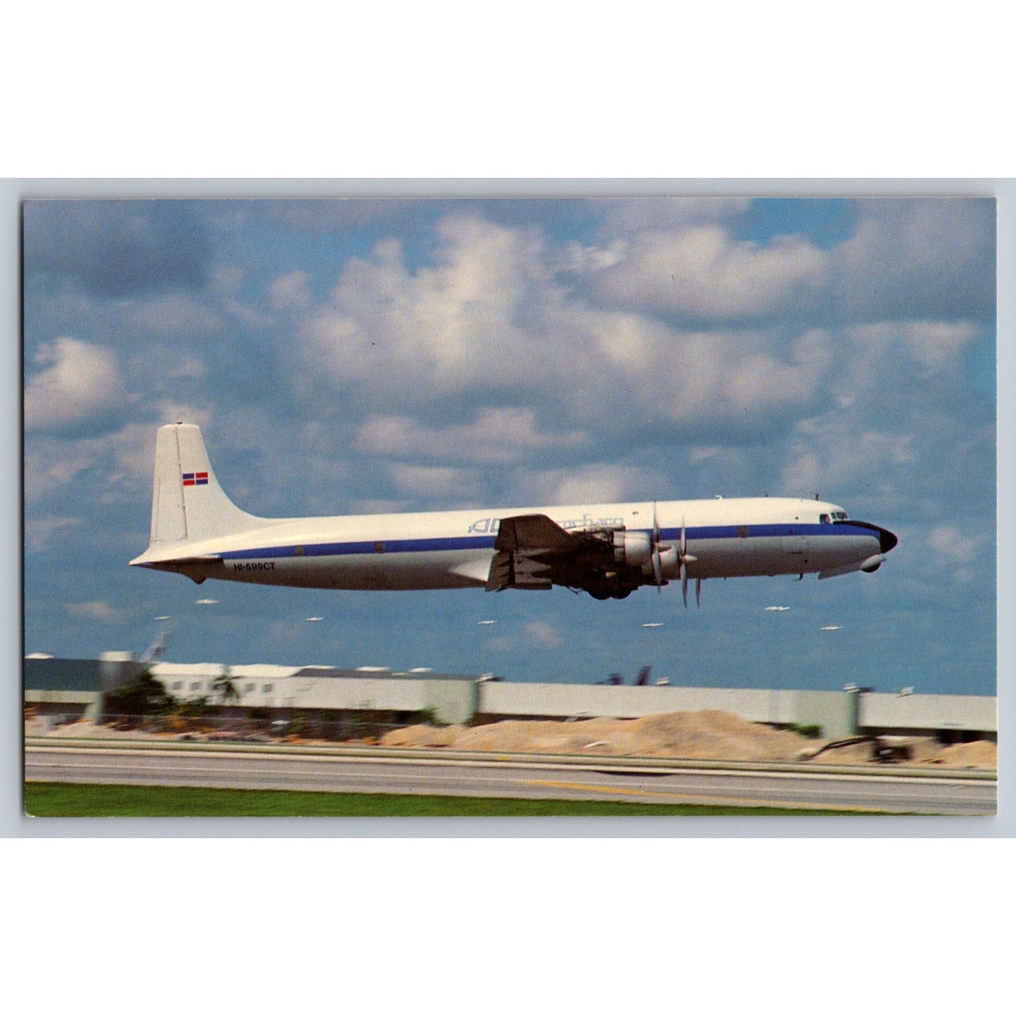 Miami FL Florida International Airport Aerochago Douglas DC7CF HI-599CT Postcard