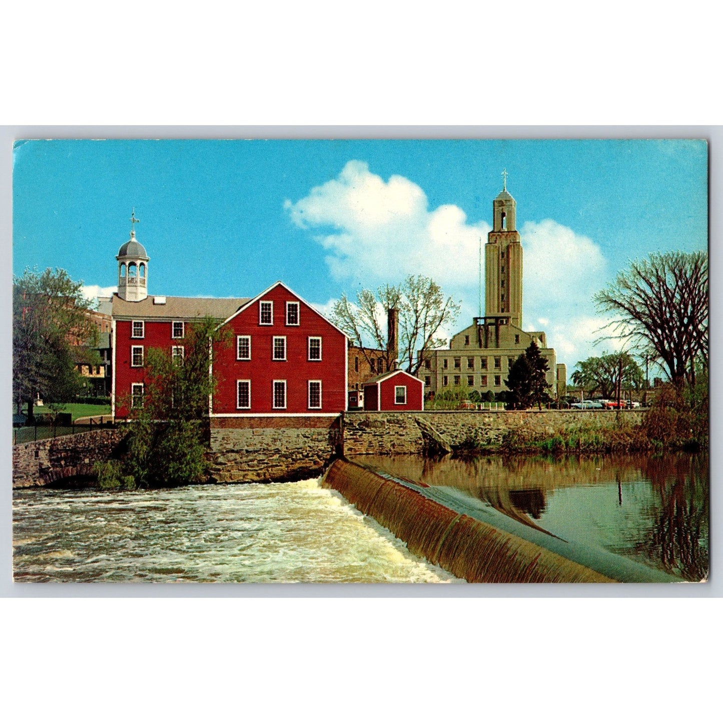 Pawtucket RI Rhode Island Slater Mill and City Hall Chrome Postcard Unused