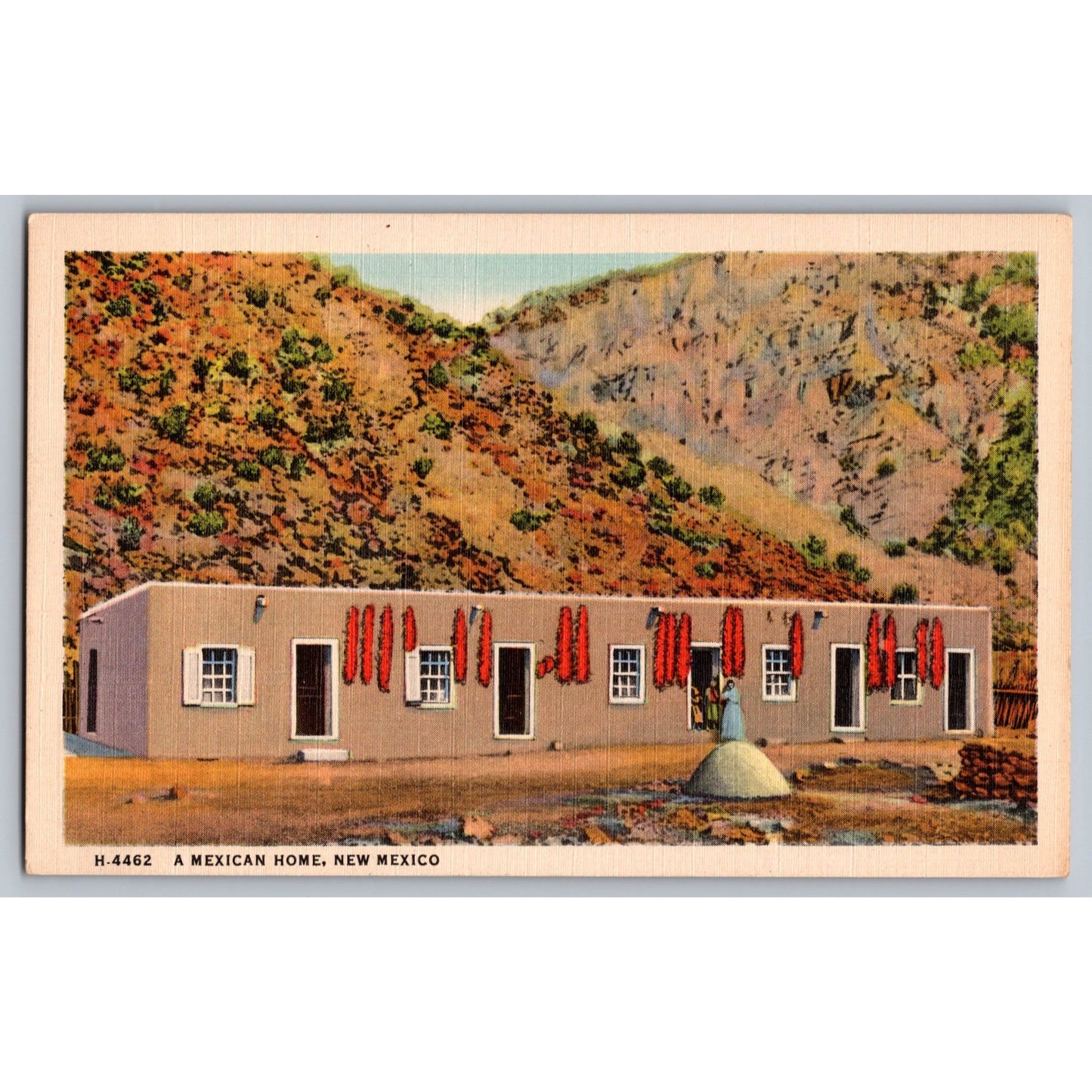 New Mexico A Adobe Mexican Home White Border Postcard Unused Fred Harvey