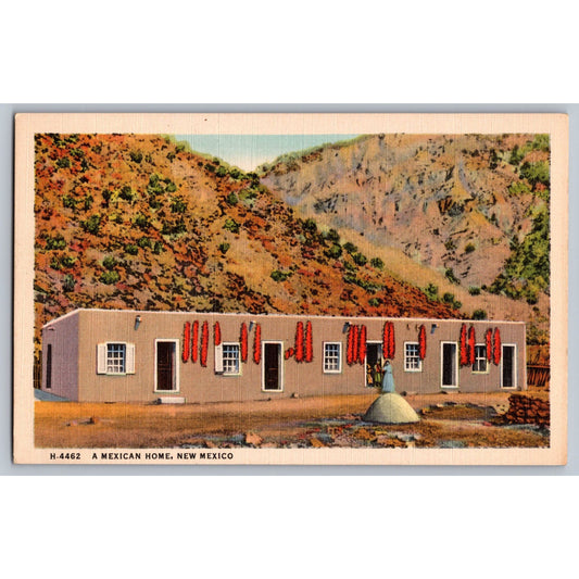New Mexico A Adobe Mexican Home White Border Postcard Unused Fred Harvey