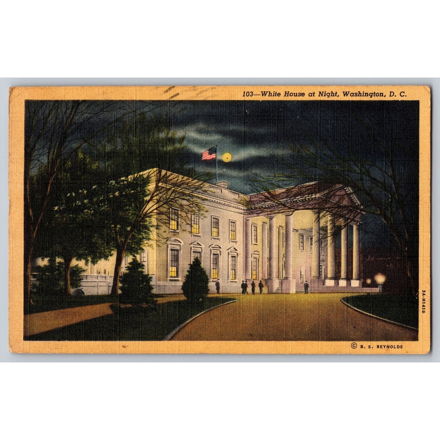DC Washington White House At Night Moonlight 1949 Linen Postcard B S Reynolds
