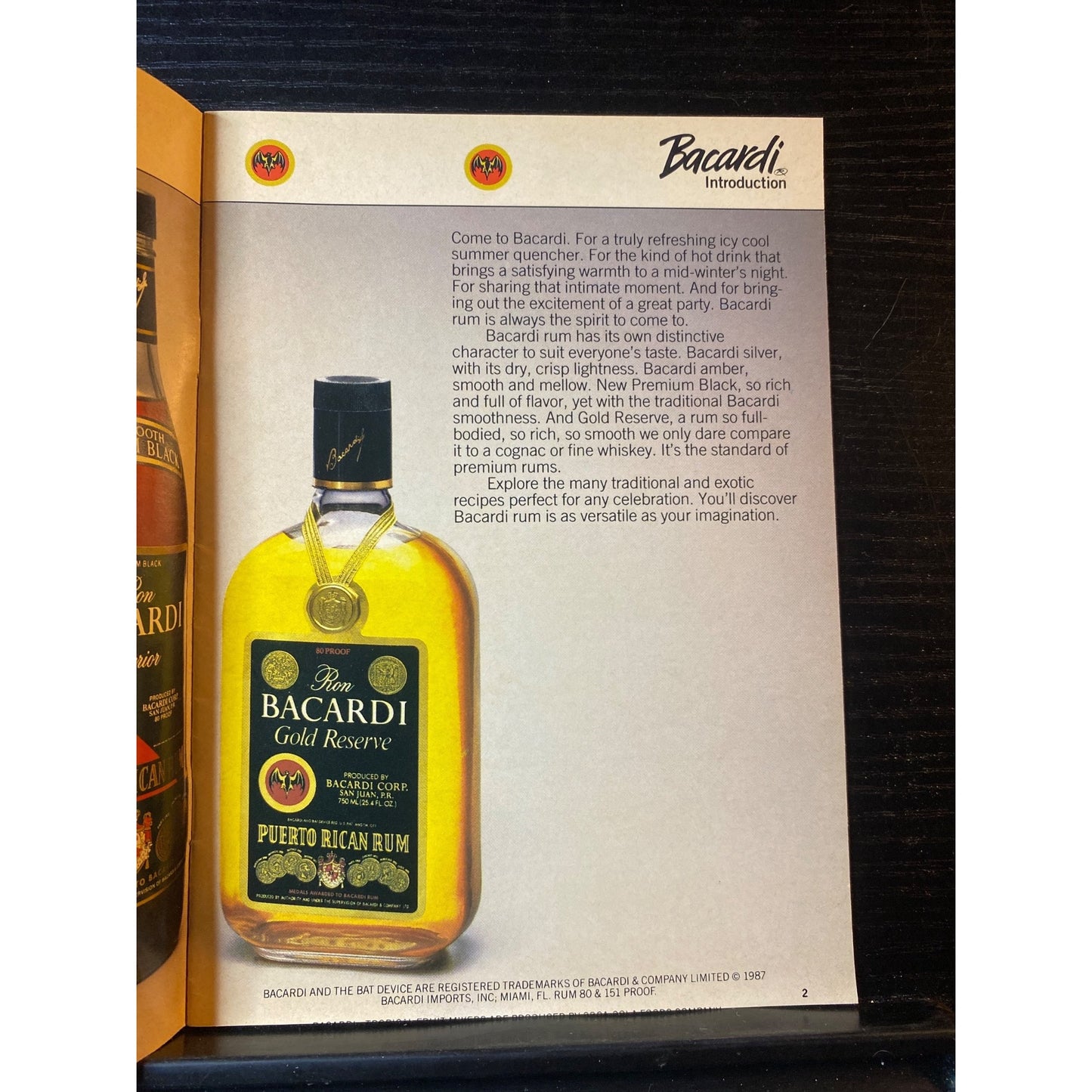 Bacardi Gold Reserve Rum Vintage Ad Recipes 1987 Puerto Rican Distilled Spirits