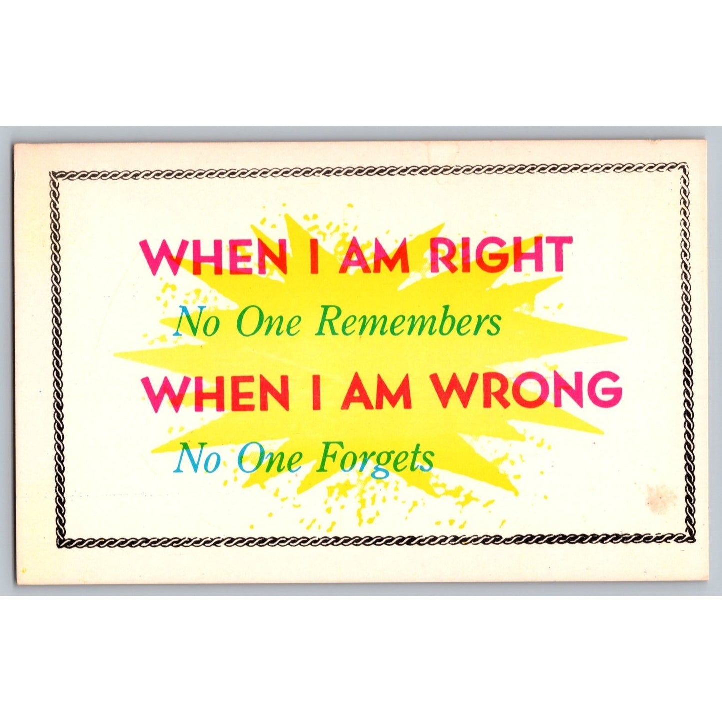 Comic Postcard When I Am Right No One Remembers Clown-O-Gram Unused