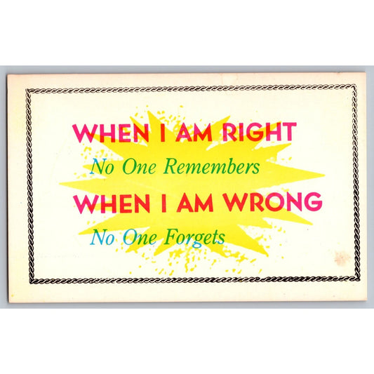 Comic Postcard When I Am Right No One Remembers Clown-O-Gram Unused