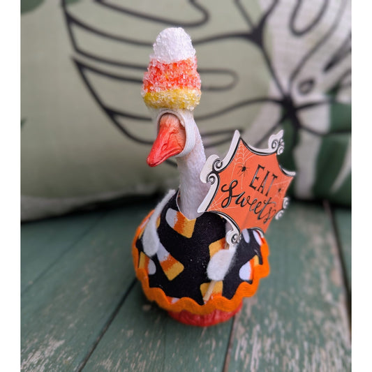 Candy Corn Halloween - 4" Goose Figurine With Handcrafted Outfit For Home Or Office Décor