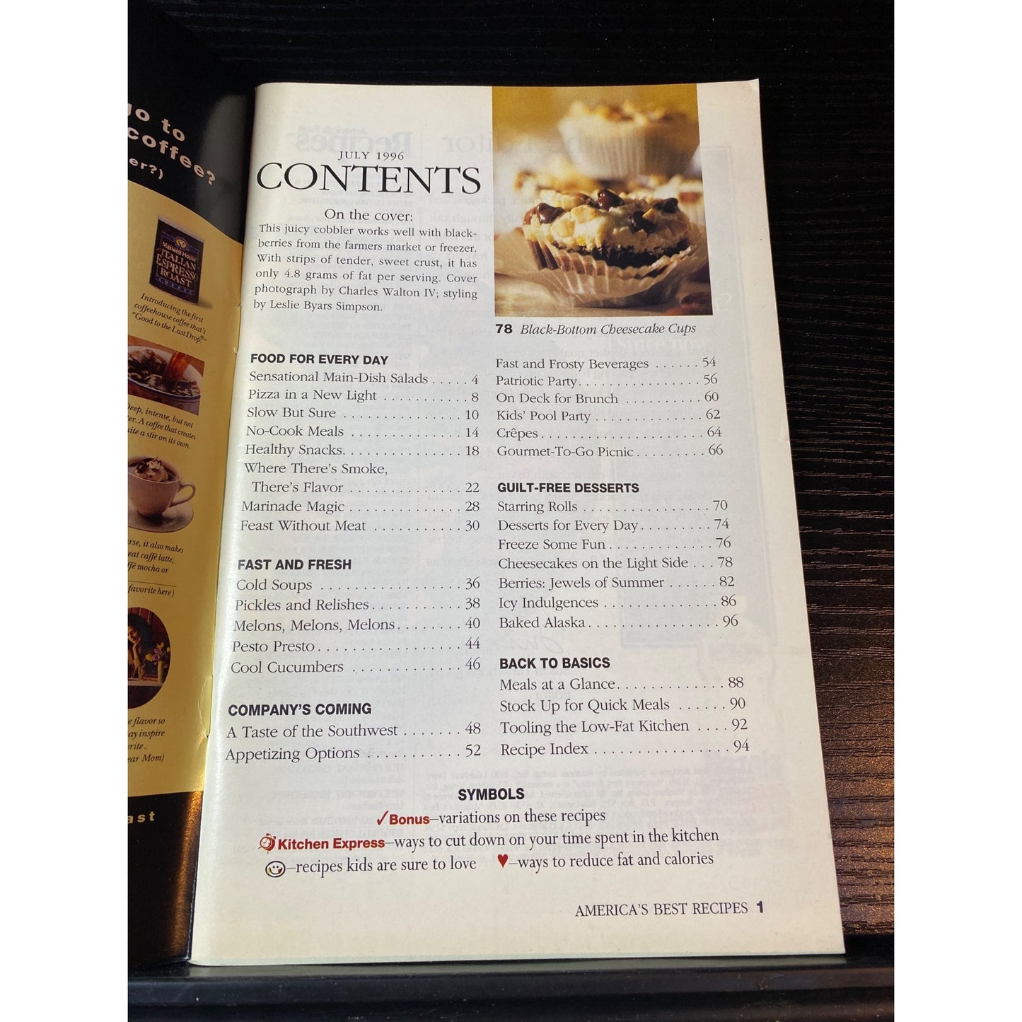 Americas Best Low-Fat 500-Calorie Menus Recipes Cookbook Booklet July 1996