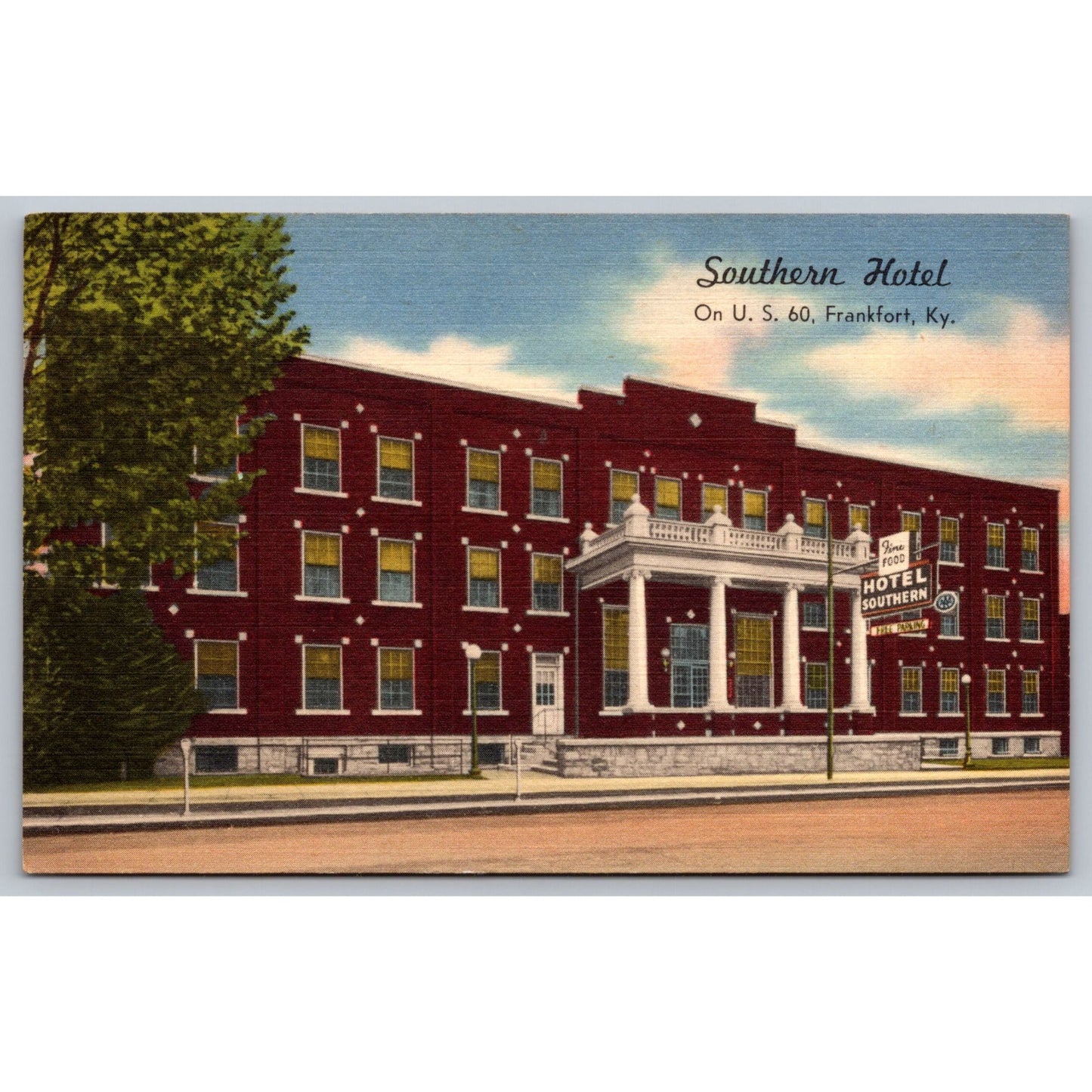 Frankfort KY Kentucky Southern Hotel U.S. 60 Linen Postcard Unused