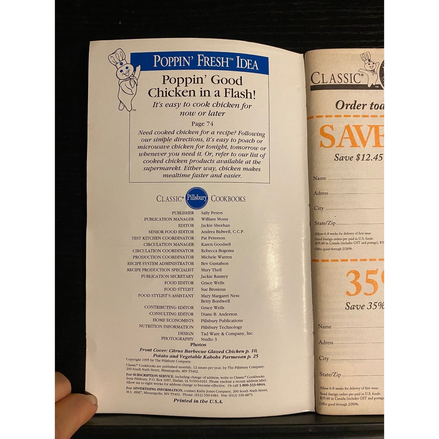 Pillsbury Classic Cookbook Booklet August 1995 #174 Easy Chicken Recipes