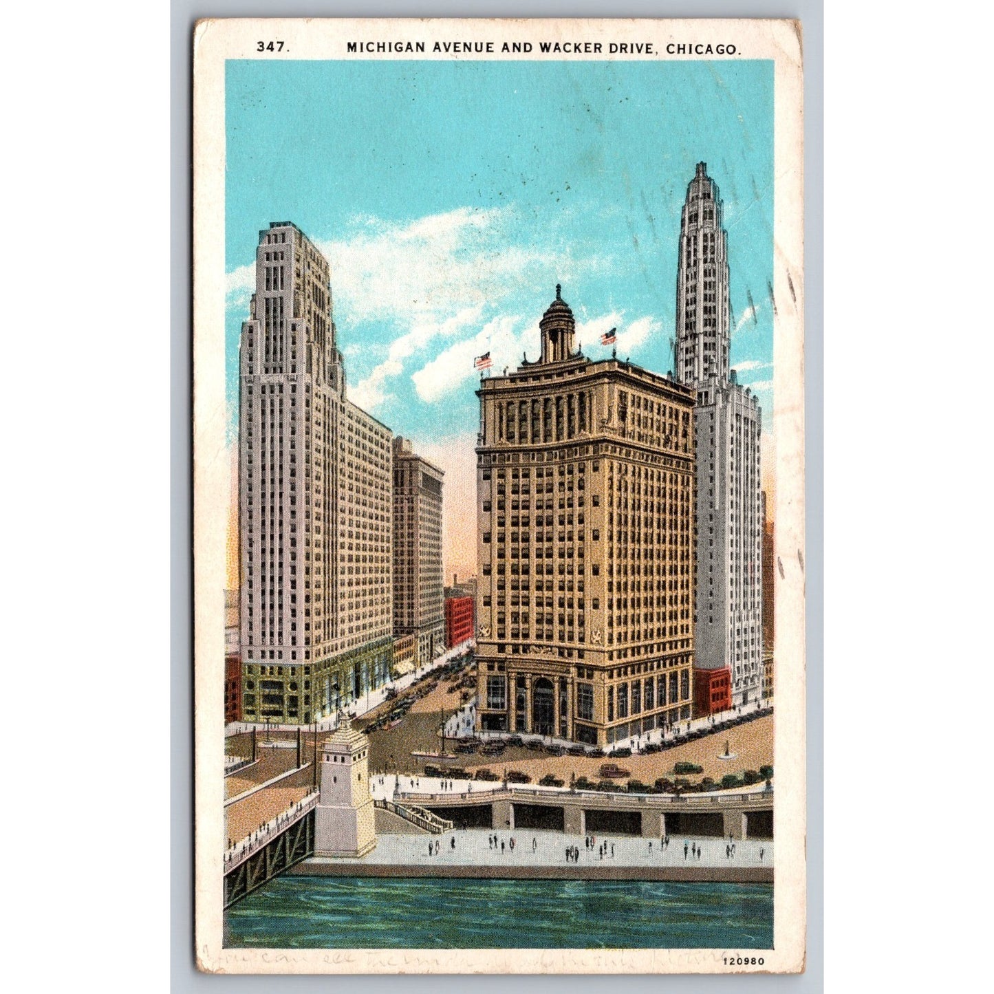 Chicago IL Illinois Michigan Avenue Wacker Drive 1929 White Border Postcard