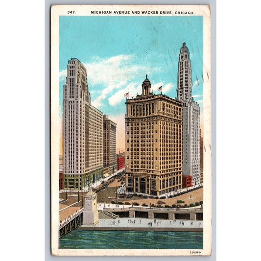 Chicago IL Illinois Michigan Avenue Wacker Drive 1929 White Border Postcard