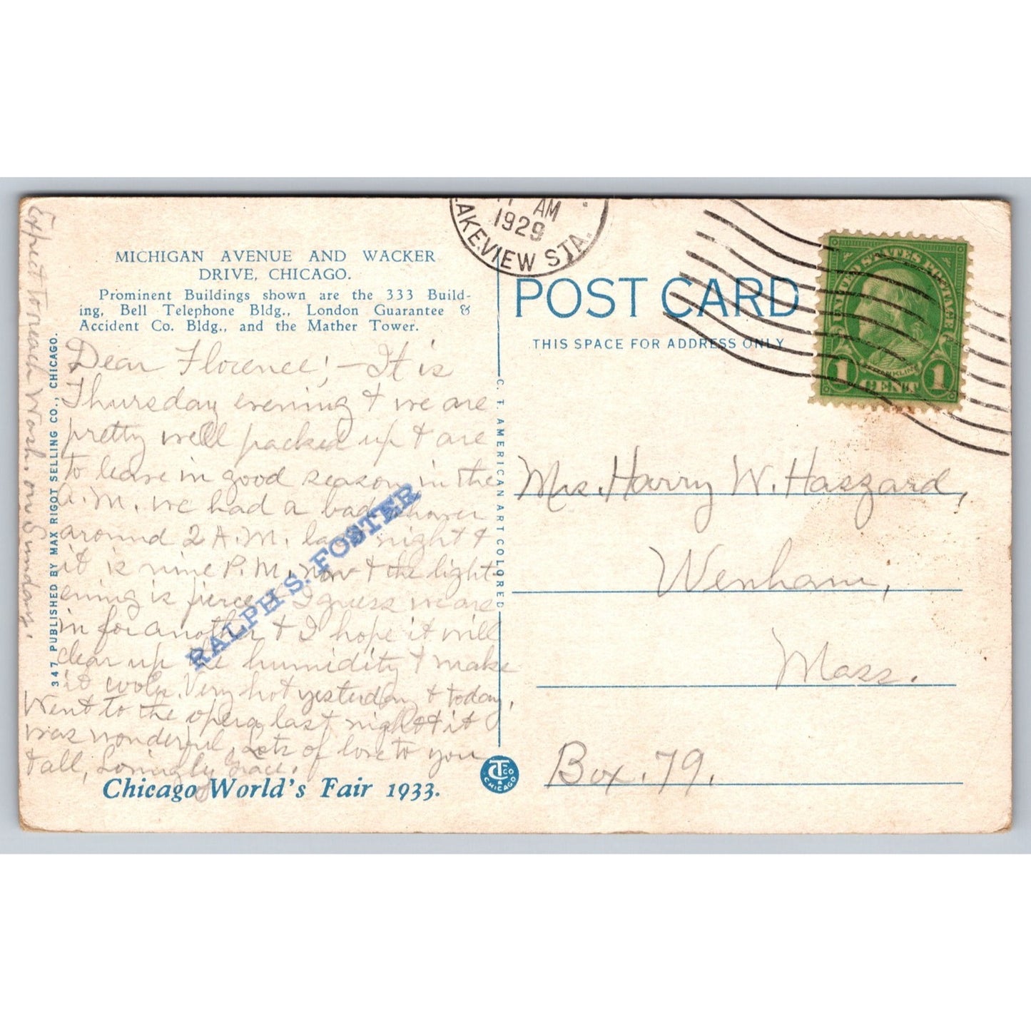 Chicago IL Illinois Michigan Avenue Wacker Drive 1929 White Border Postcard