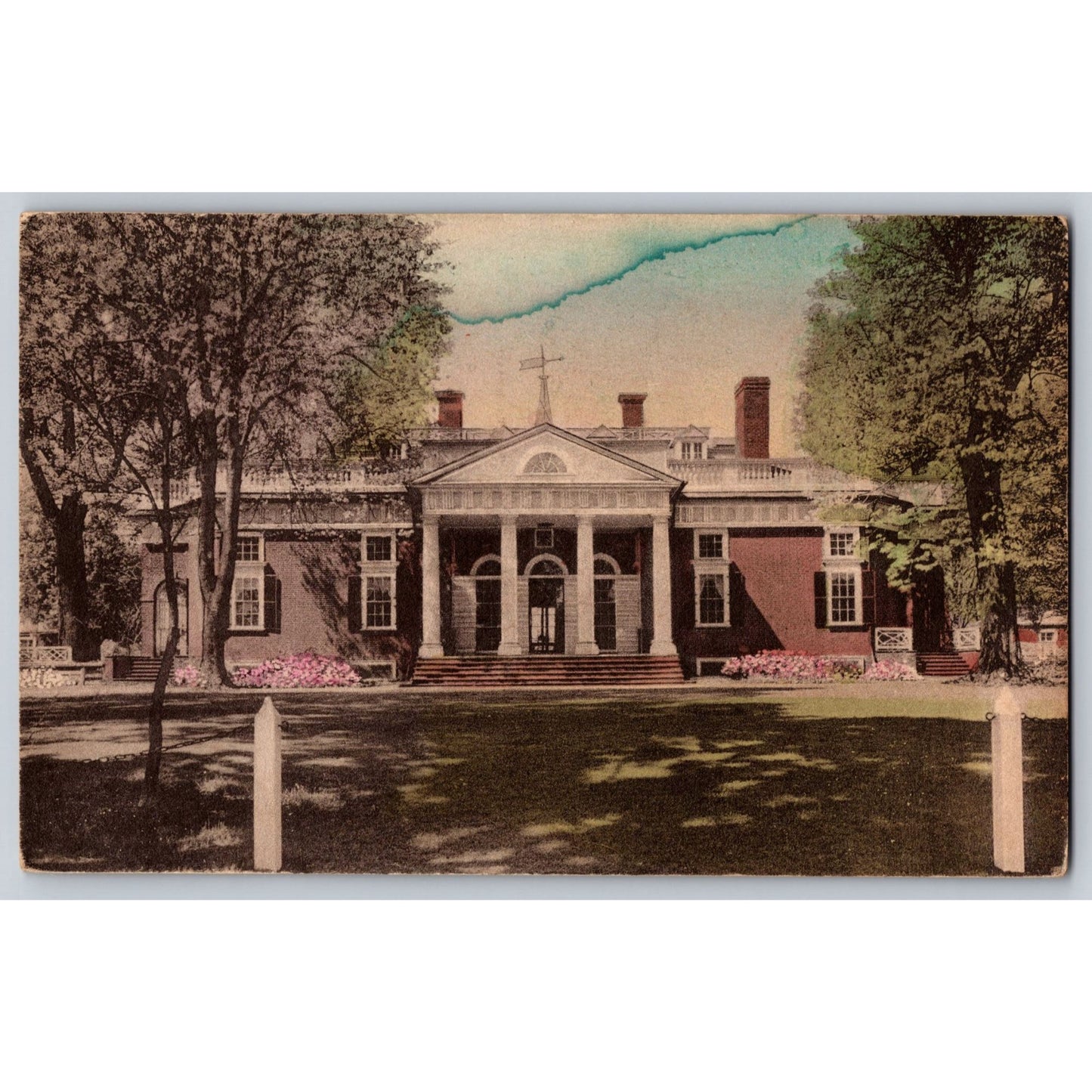 Monticello VA Virginia East Front Thomas Jefferson Home Handcolored Postcard