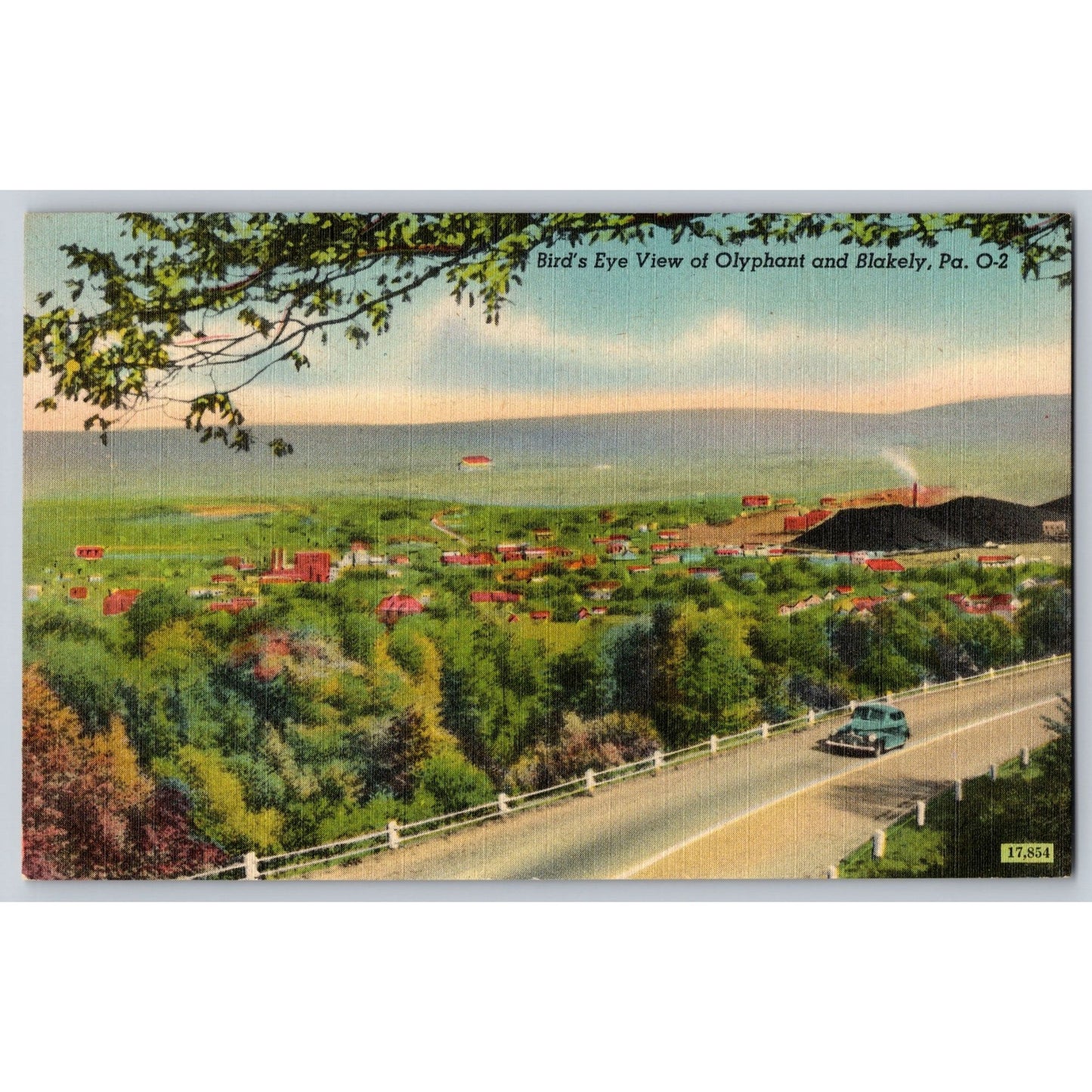 Olyphant Blakely PA Pennsylvania Birds Eye View 1940s Linen Postcard Unused