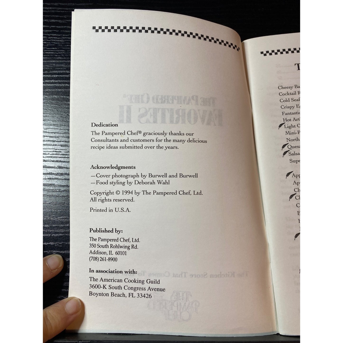 The Pampered Chef Favorites II Recipe 1994 Cookbook Booklet