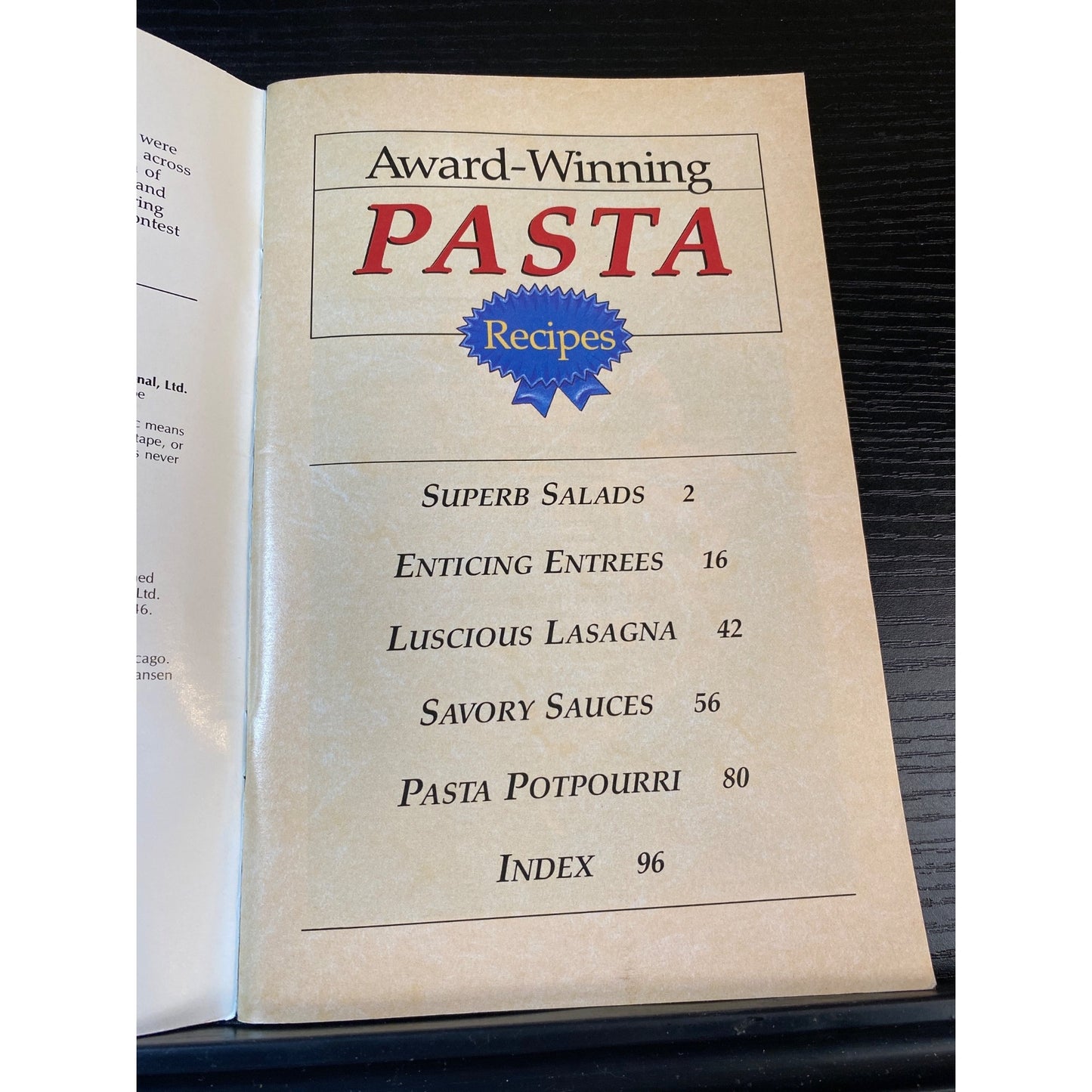 Favorite All Time Recipes Award-Winning Pasta 1991 Recipe Book Cookbook Booklet