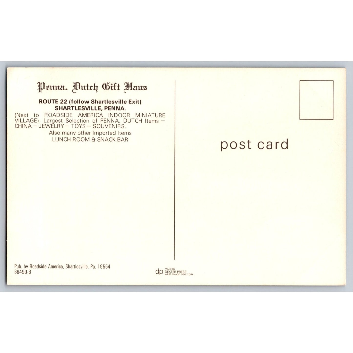 Sharlesville PA Pennsylvania Dutch Gift Haus Chrome Postcard Unused
