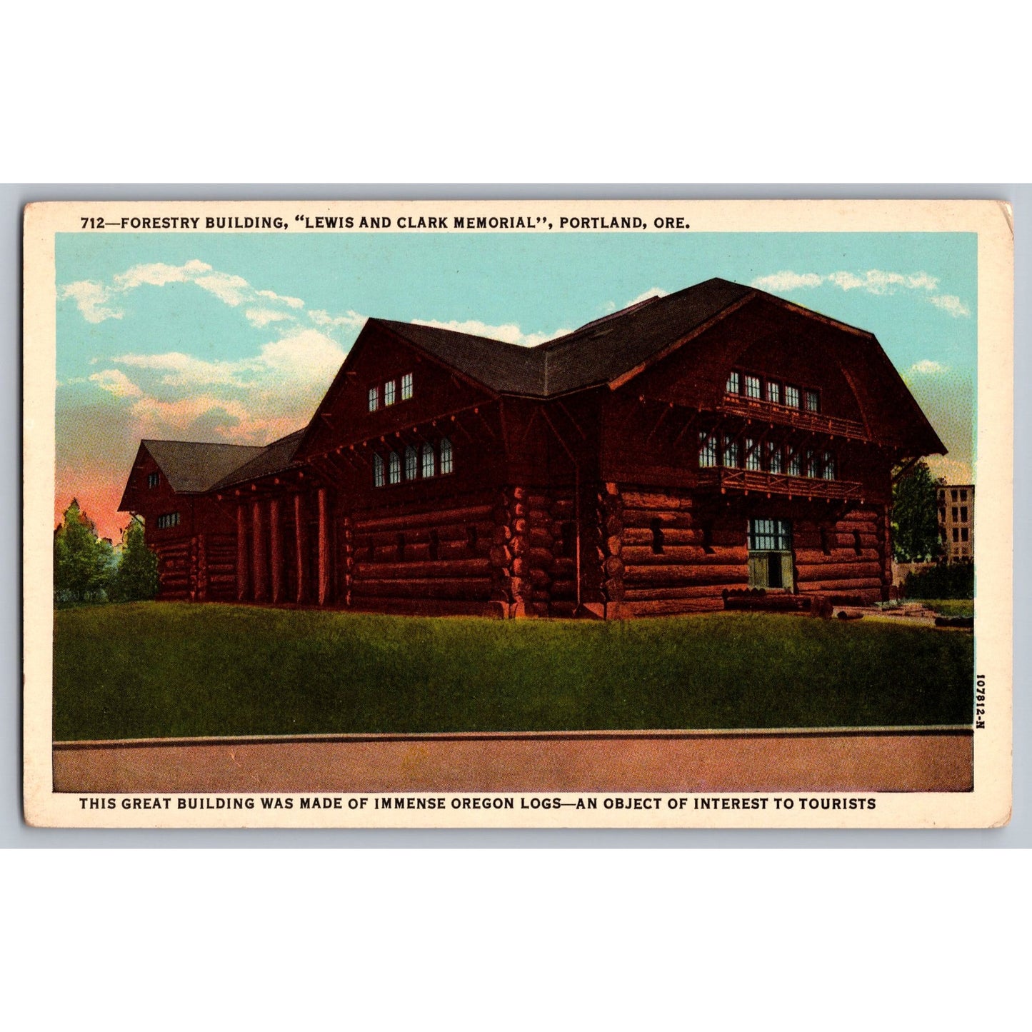 Portland OR Oregon Forestry Building Lewis & Clark Memorial Postcard 1930s