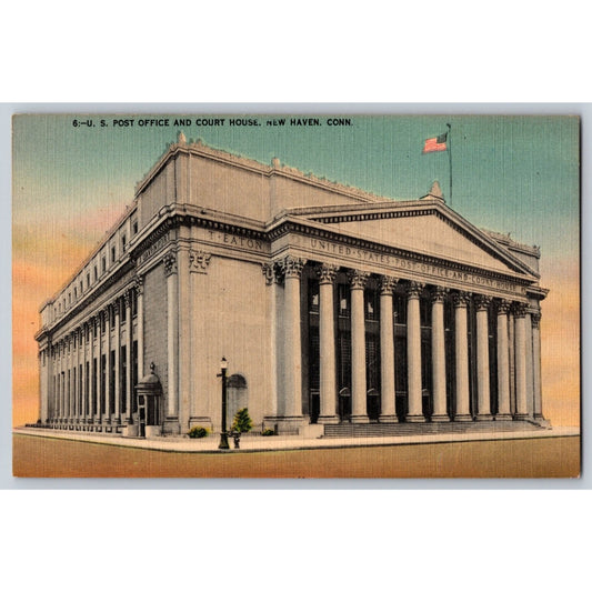 New Haven CT Connecticut US Post Office Courthouse Linen Postcard Unused