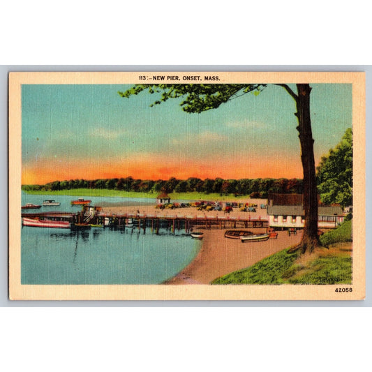 Onset MA Massachusetts New Pier Scenic Harbor White Border Postcard Unused