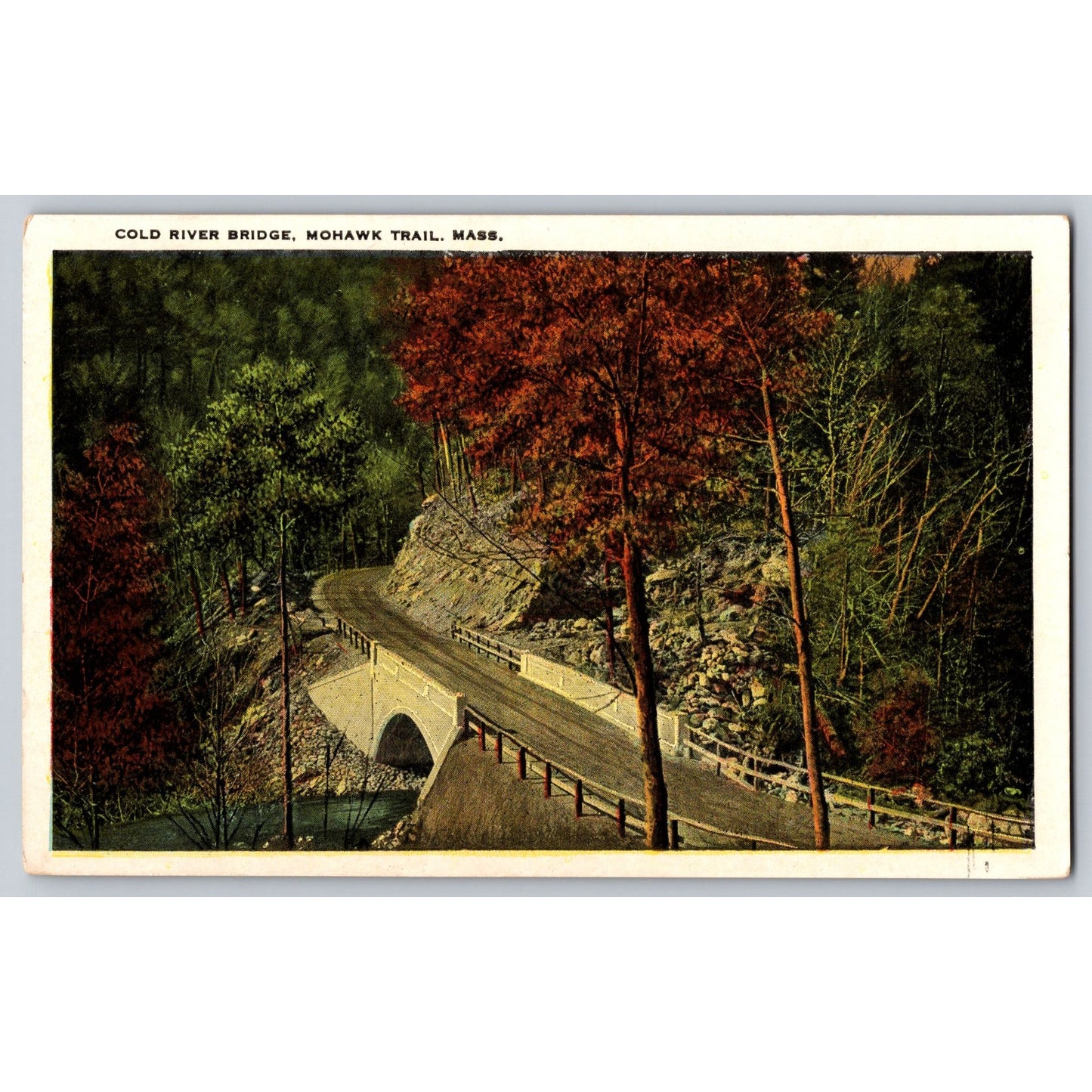 Mohawk Trail MA Massachusetts Cold River Bridge White Border Postcard