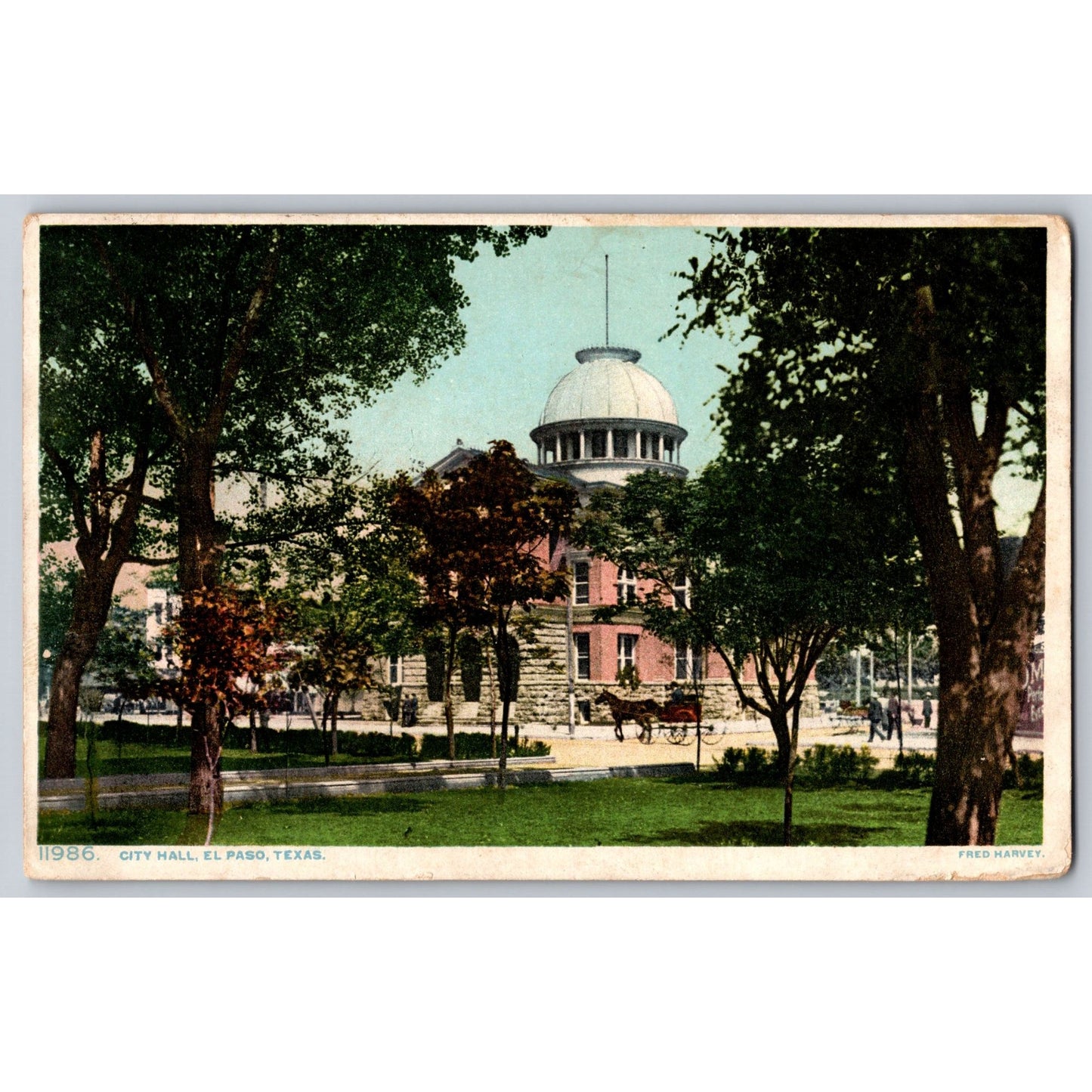 EL Paso TX Texas City Hall 1910 White Border Postcard Fred Harvey