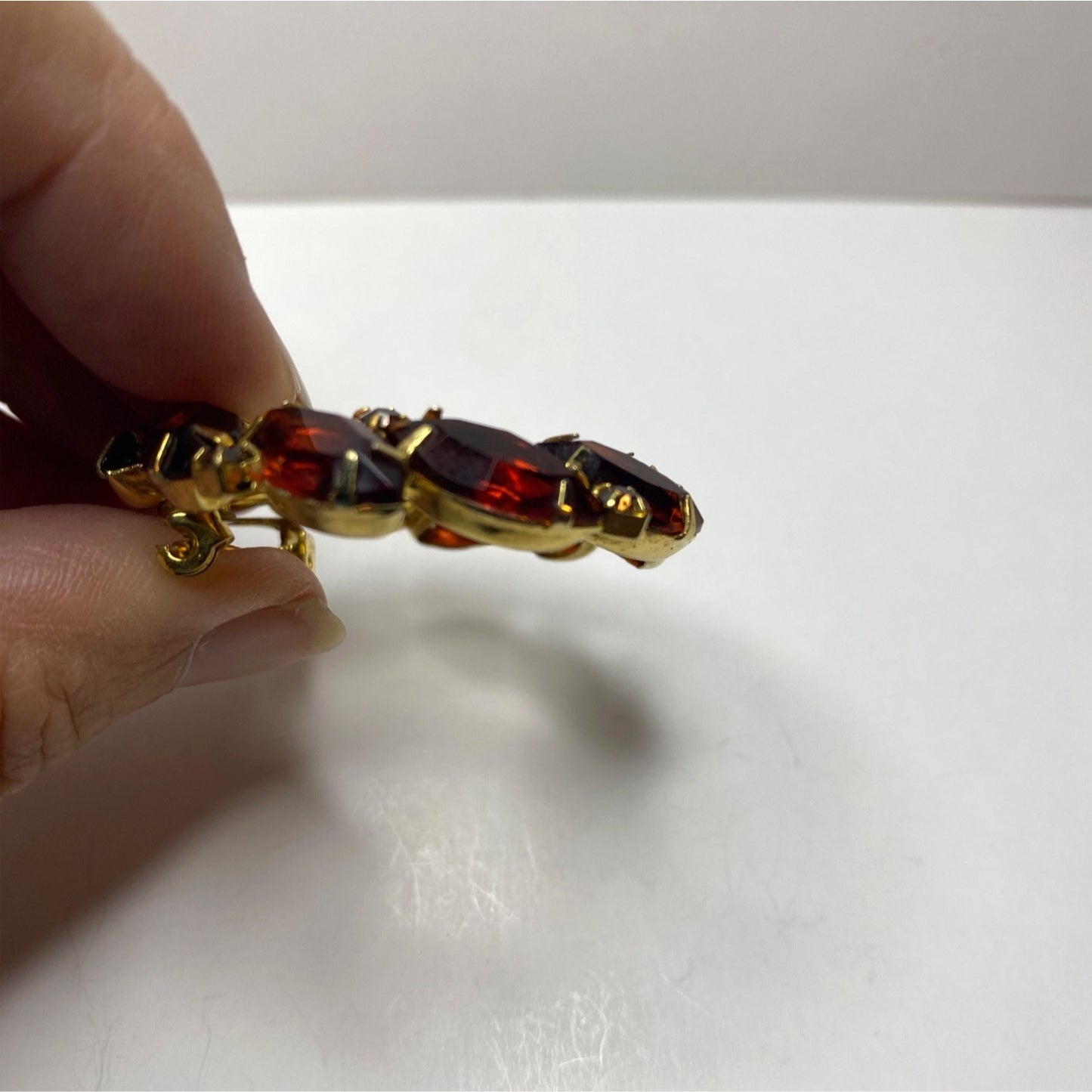 Brooch Gold-Tone Amber Orange Rhinestone Wreath Brooch Marquise Cut Stones