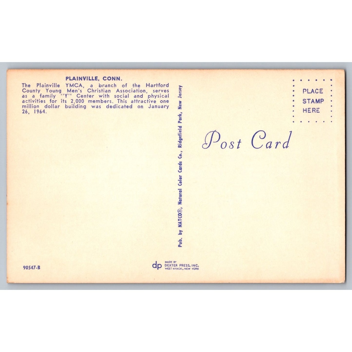 Plainville CT Connecticut YMCA Building 1964 Chrome Postcard Unused Natco