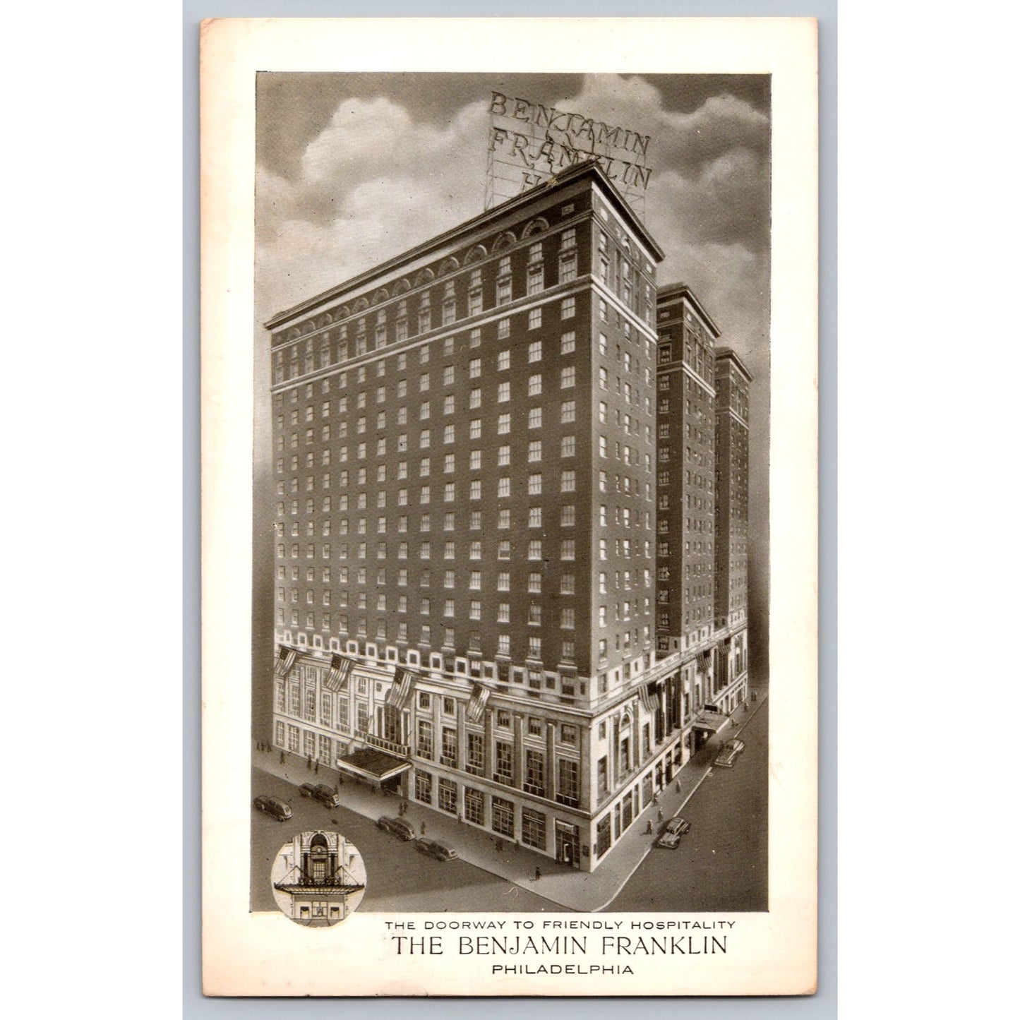 Philadelphia PA Pennsylvania Benjamin Franklin Hotel 1954 Postcard Illustration