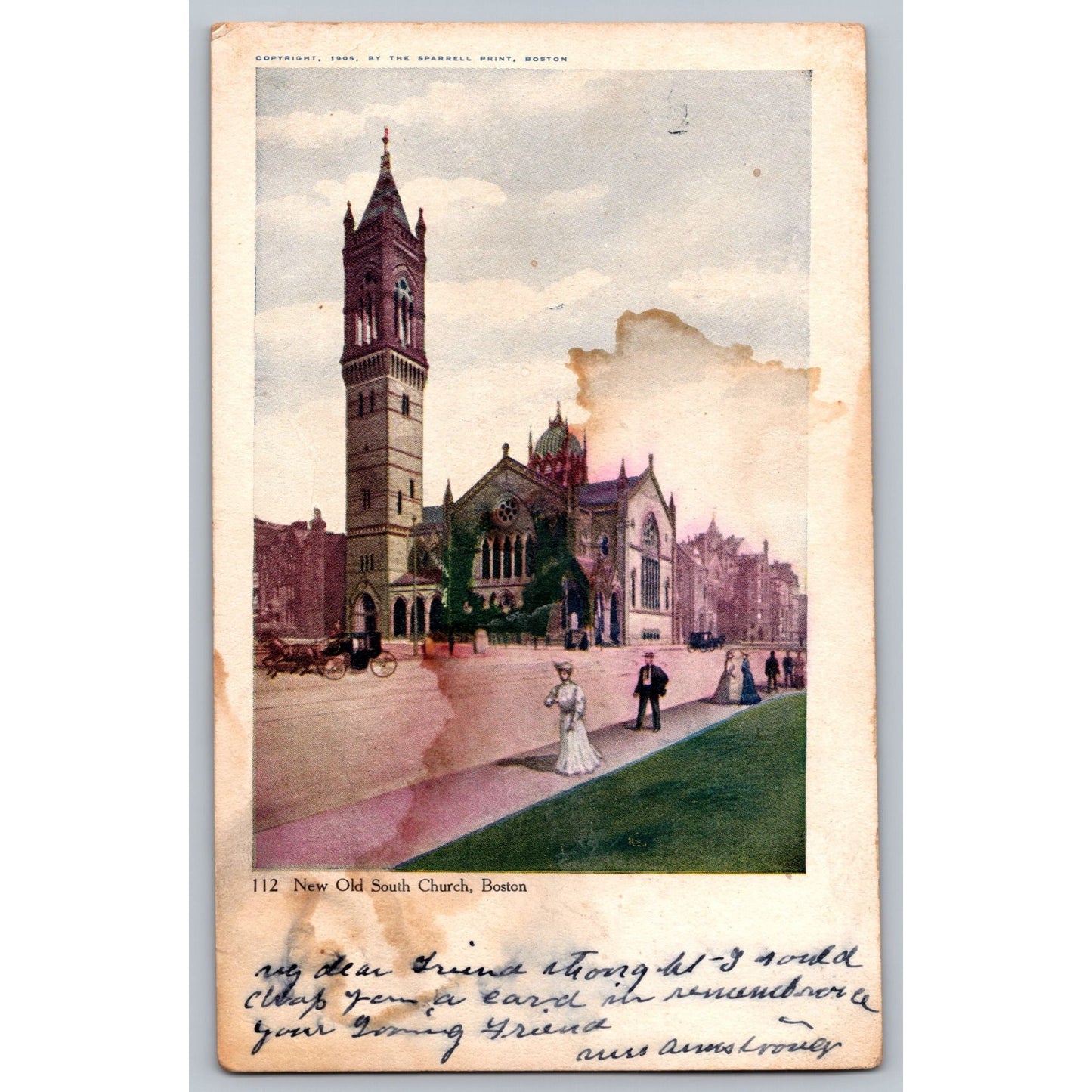 Boston MA Massachusetts New Old South Church 1908 Postcard Used Sparrell Print