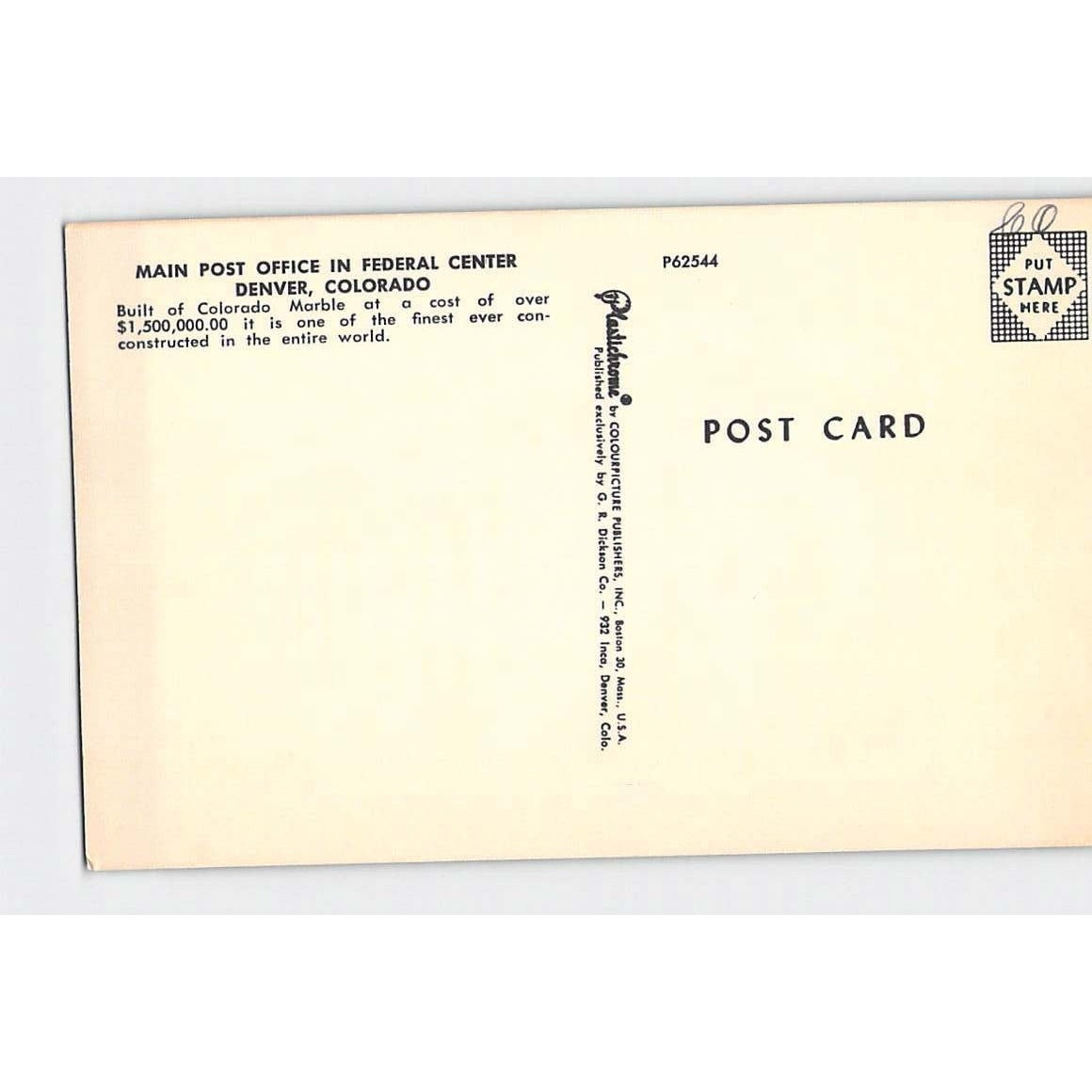 Denver CO Colorado Main Post Office 1960s Chrome Postcard Unused