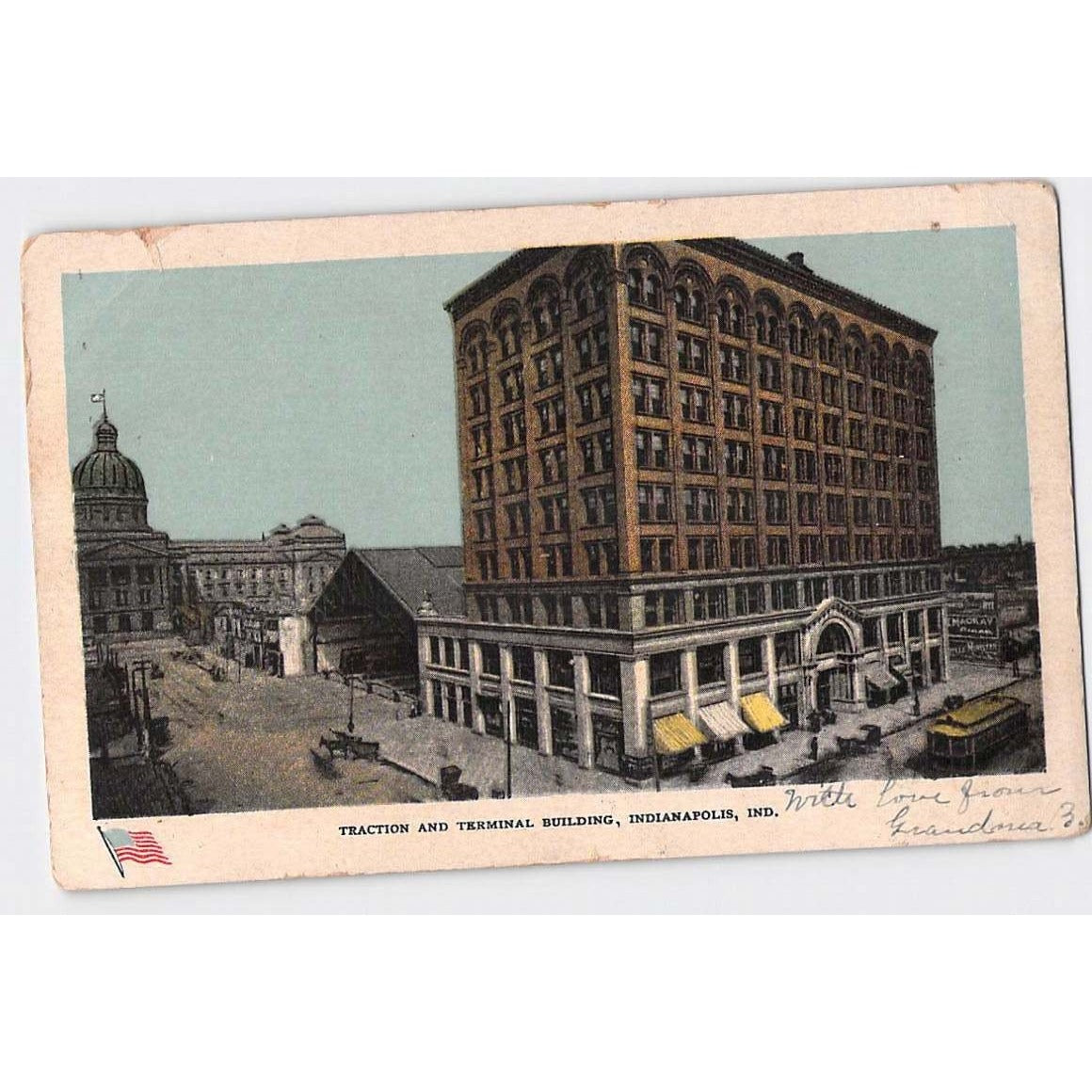 Postcard IN Indiana Indianapolis Traction and Terminal Building 1906
