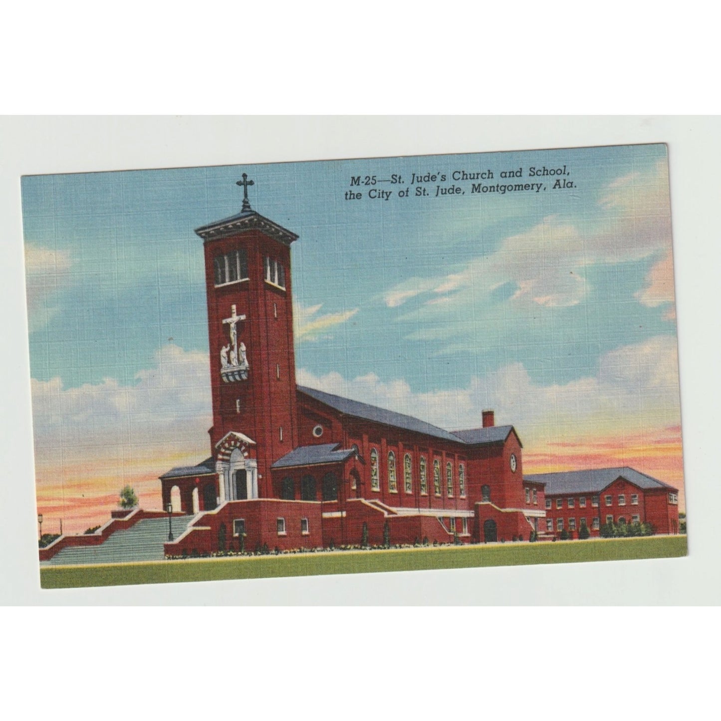 Montgomery AL Alabama St Jude's Church and School Linen Postcard Unused