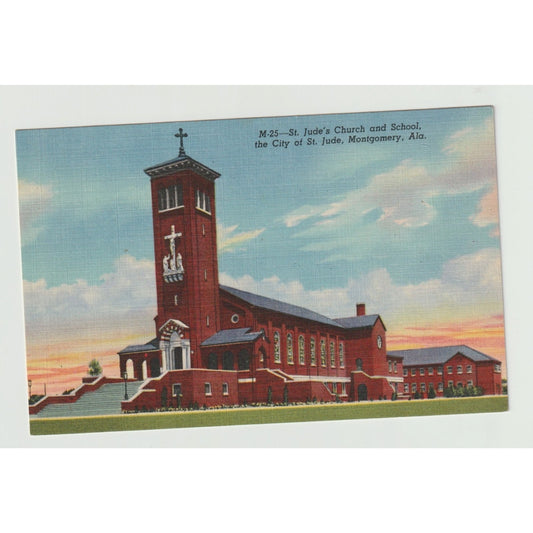 Montgomery AL Alabama St Jude's Church and School Linen Postcard Unused