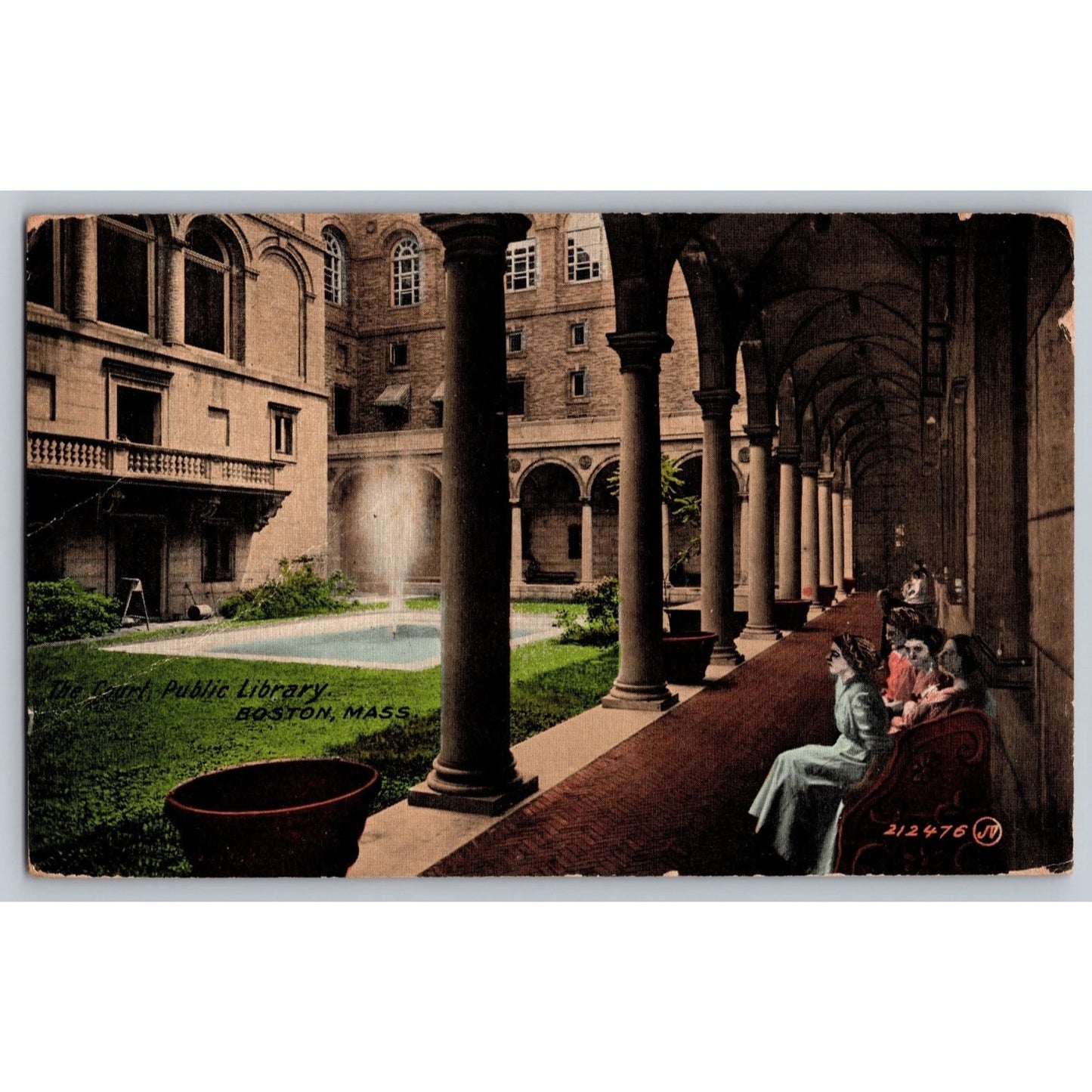 Boston MA Massachusetts Public Library Courtyard 1910 Divided Back Postcard Used