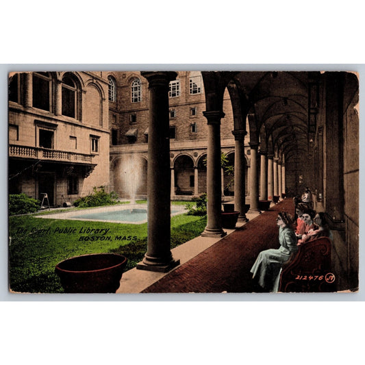 Boston MA Massachusetts Public Library Courtyard 1910 Divided Back Postcard Used