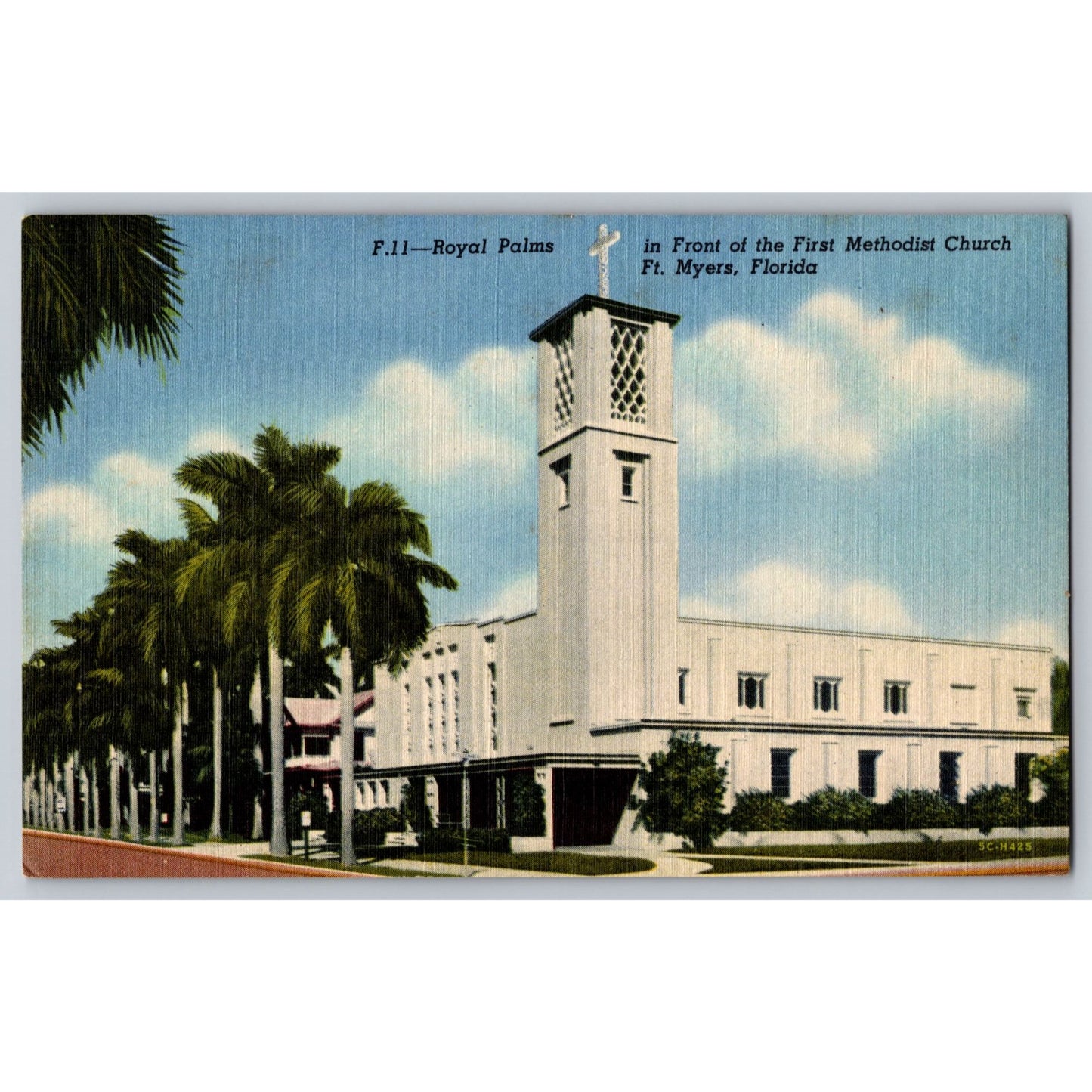 Ft Myers FL Florida First Methodist Church Royal Palms Linen Postcard Unused
