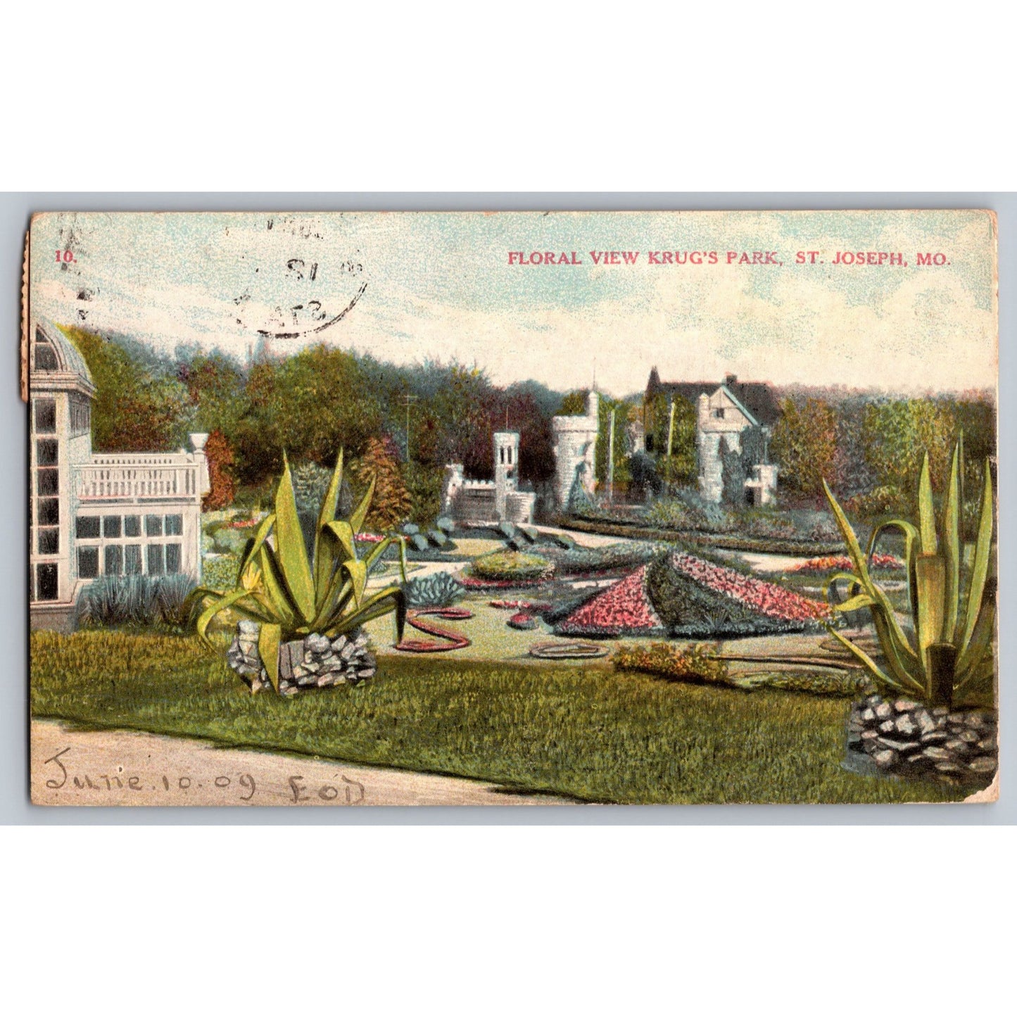 St Joseph MO Missouri Krugs Park Floral View 1909 Divided Back Postcard Used
