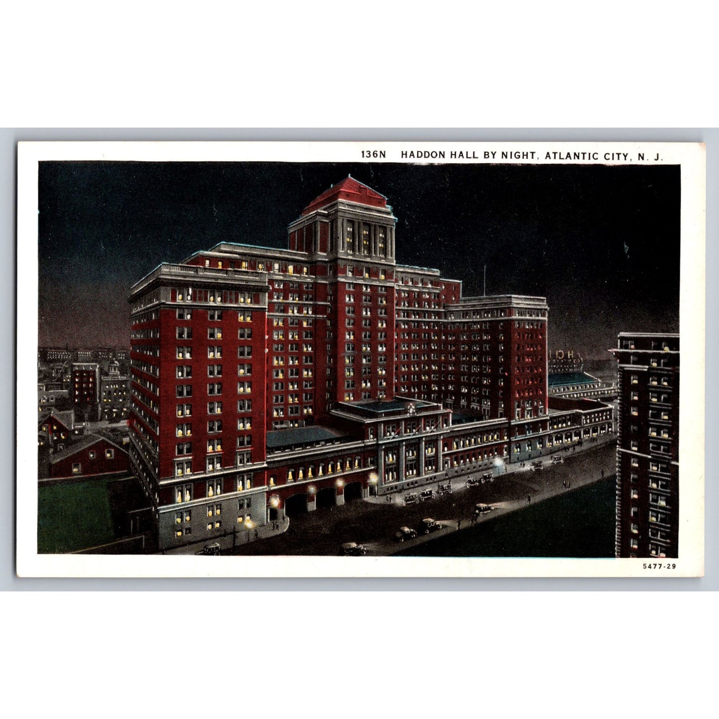 Atlantic City NJ New Jersey Haddon Hall Night White Border Postcard Unused