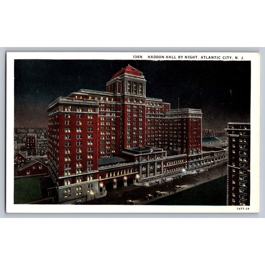 Atlantic City NJ New Jersey Haddon Hall Night White Border Postcard Unused
