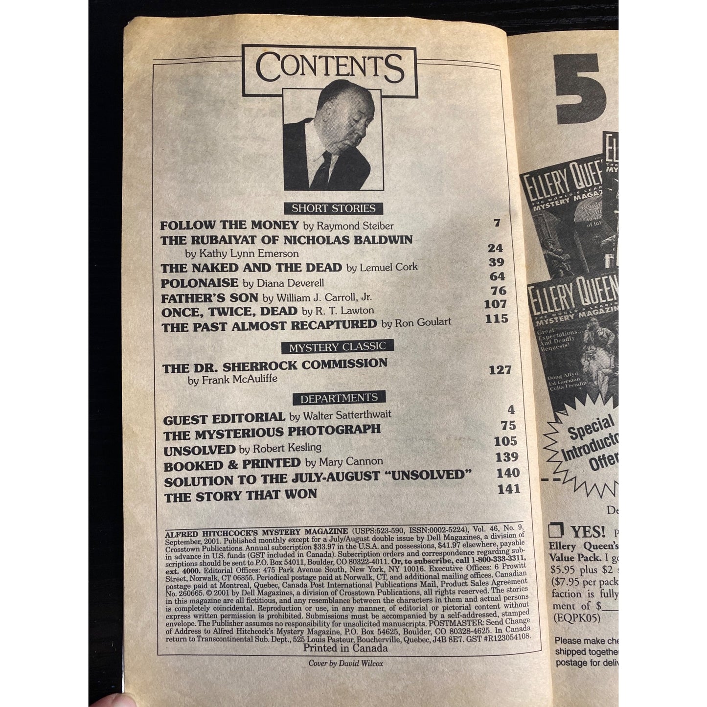 Alfred Hitchcock's Mystery Magazine September 2001 Short Stories & Articles