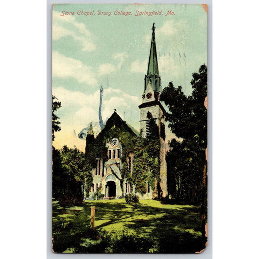 Springfield MO Missouri Stone Chapel Drury College 1912 Divided Back Postcard