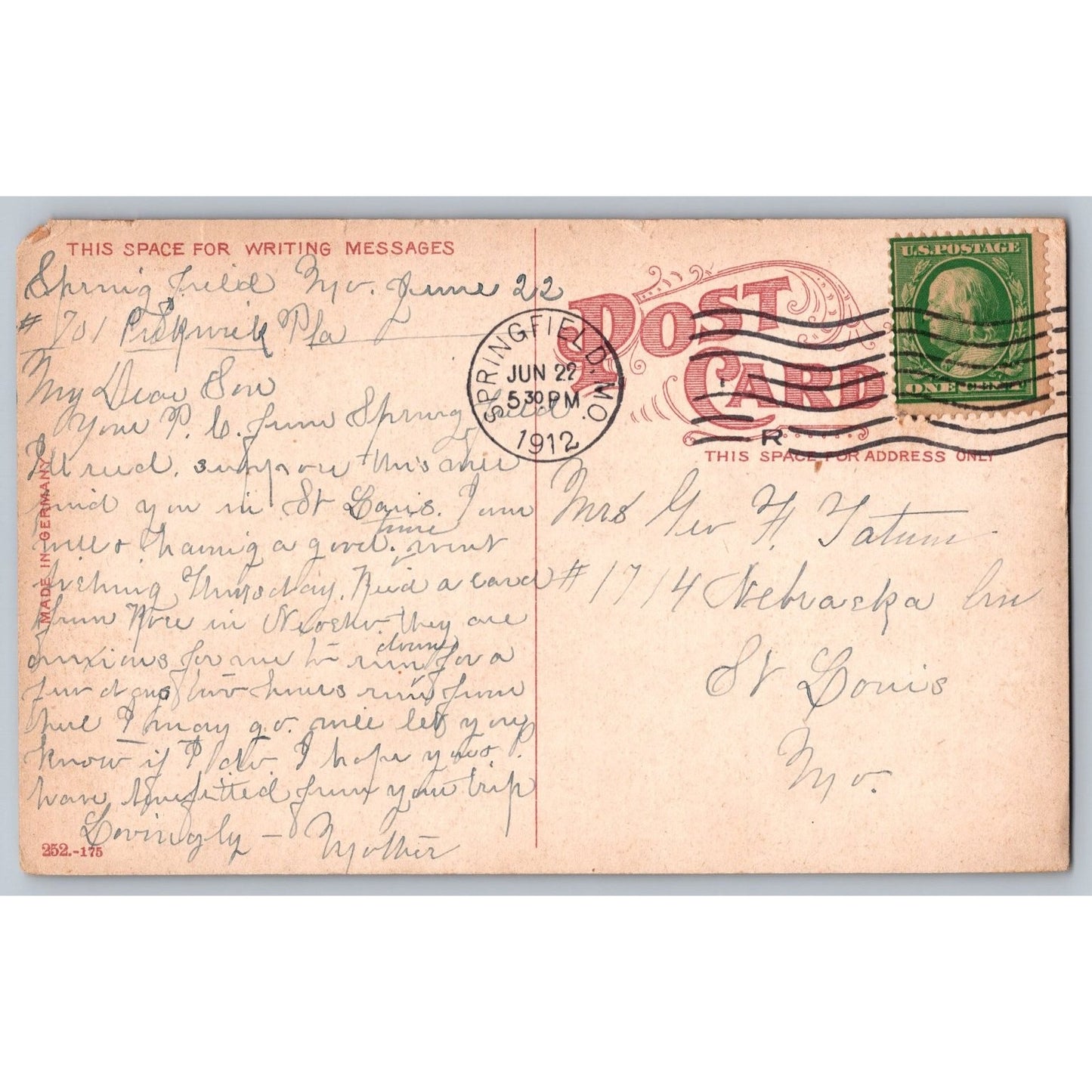 Springfield MO Missouri Stone Chapel Drury College 1912 Divided Back Postcard