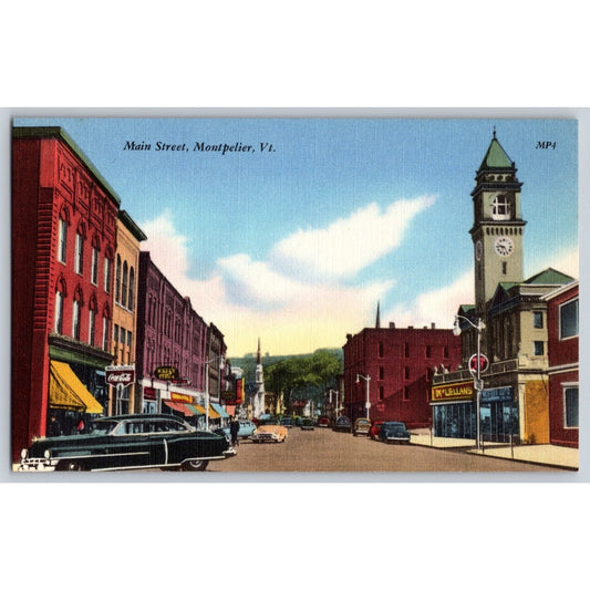 Montpelier VT Vermont Main Street Linen Postcard Riverside Paper Co